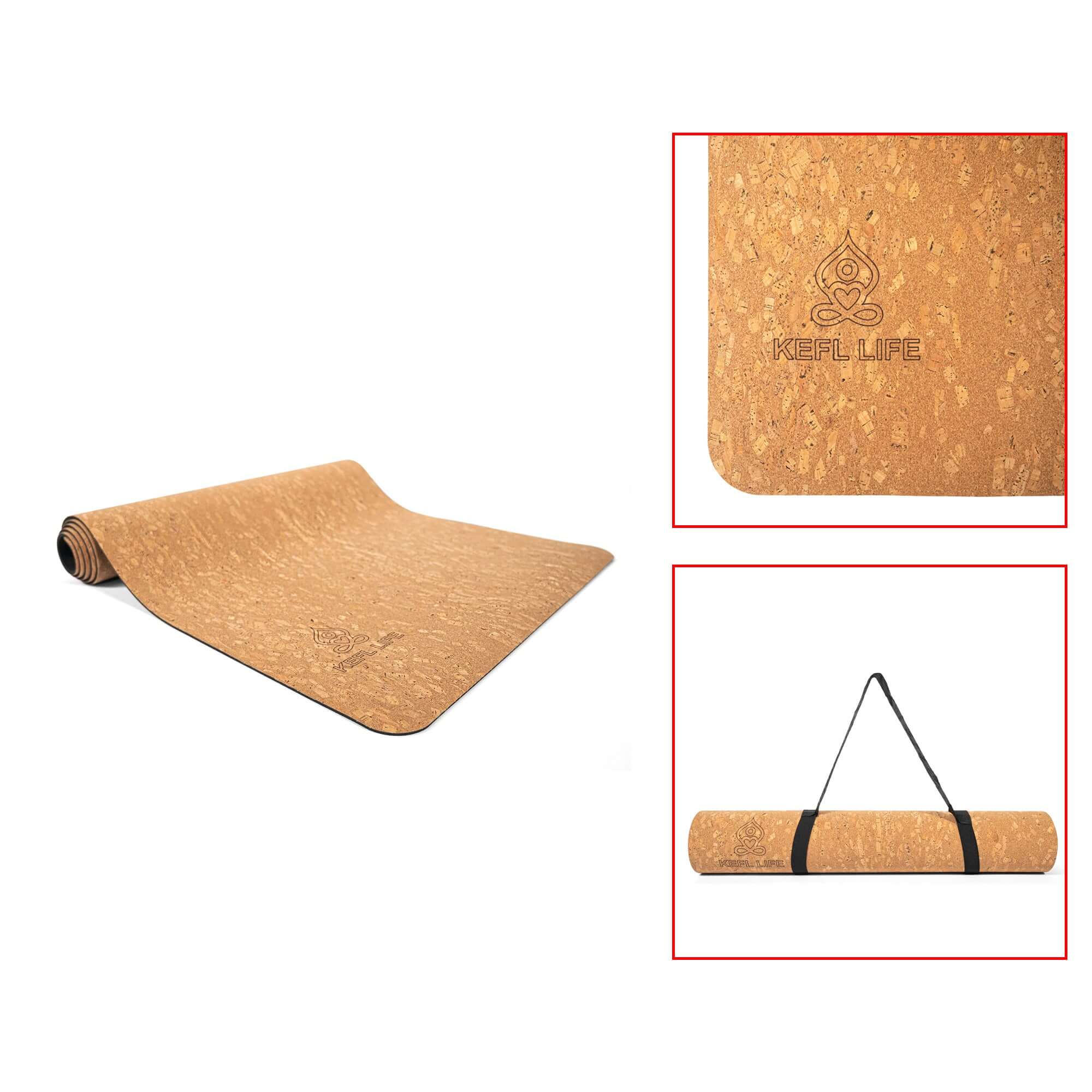 KEFL Cork Rubber Yoga Mats - with Free Carrying Bag