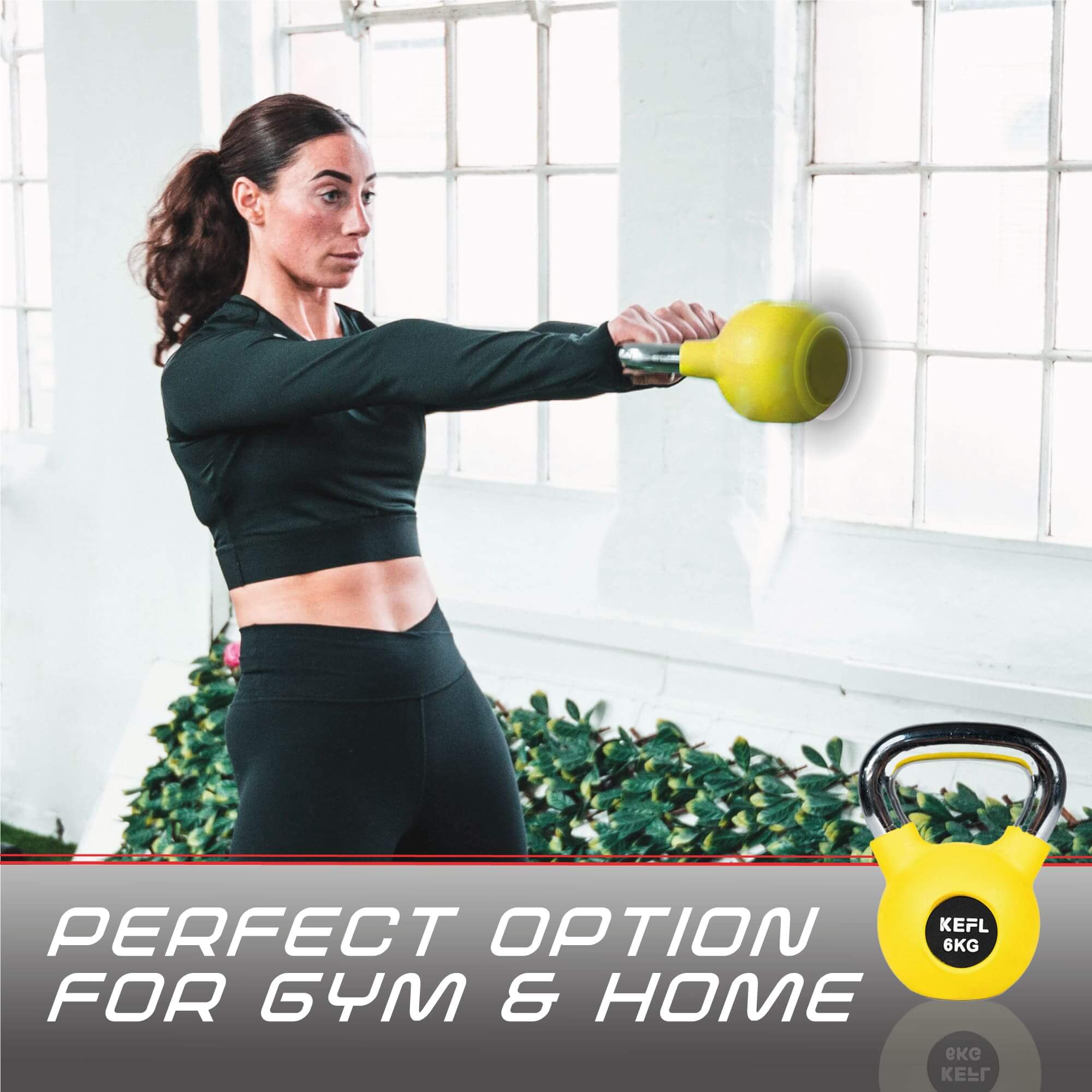 KEFL Rubber Coated Kettlebell with Chrome Handle