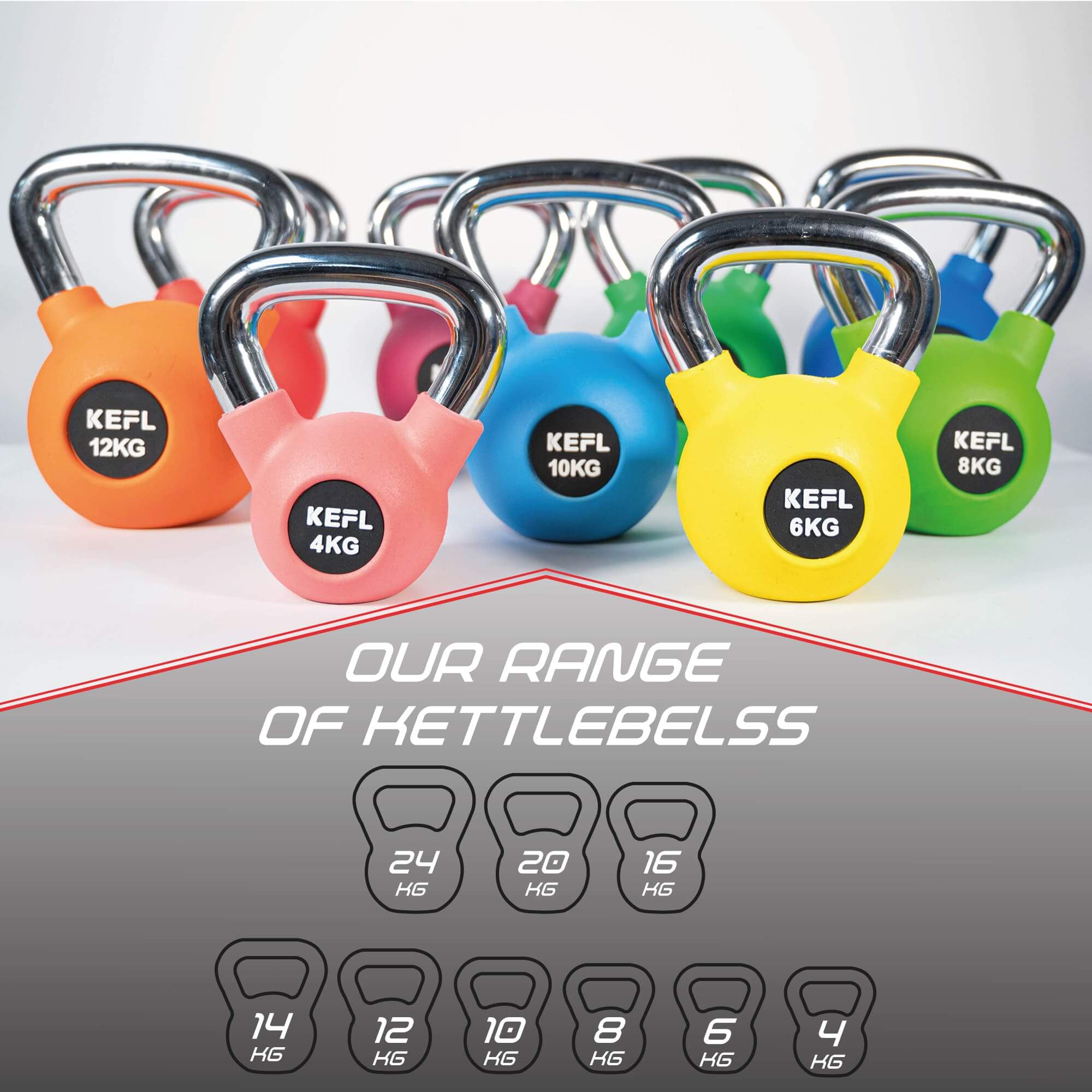 KEFL Rubber Coated Kettlebell with Chrome Handle