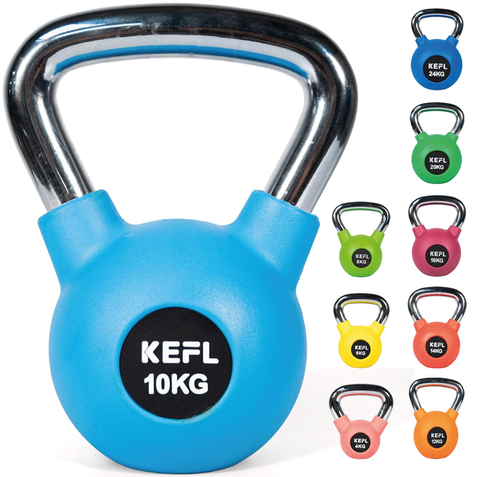 KEFL Rubber Coated Kettlebell with Chrome Handle