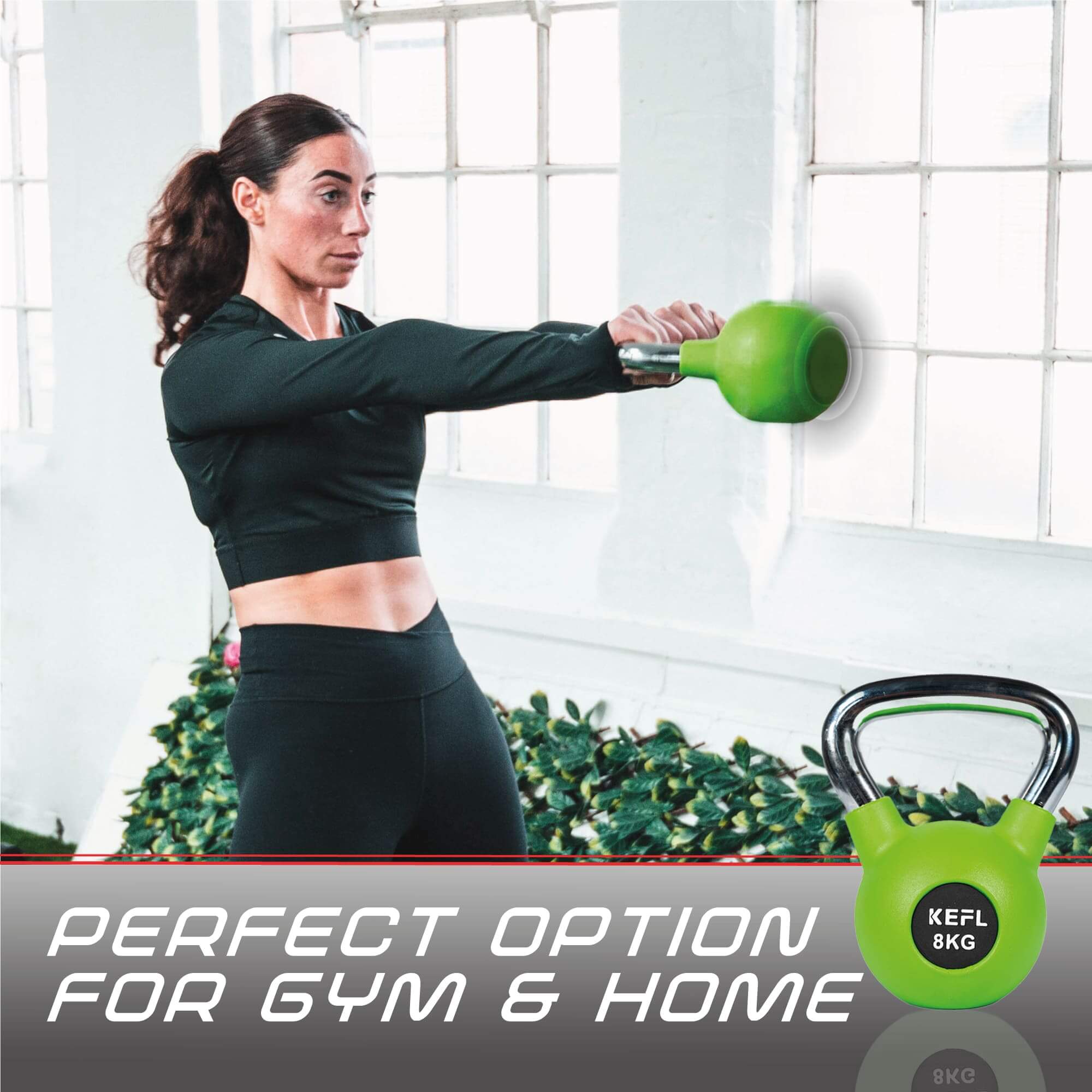 KEFL Rubber Coated Kettlebell with Chrome Handle