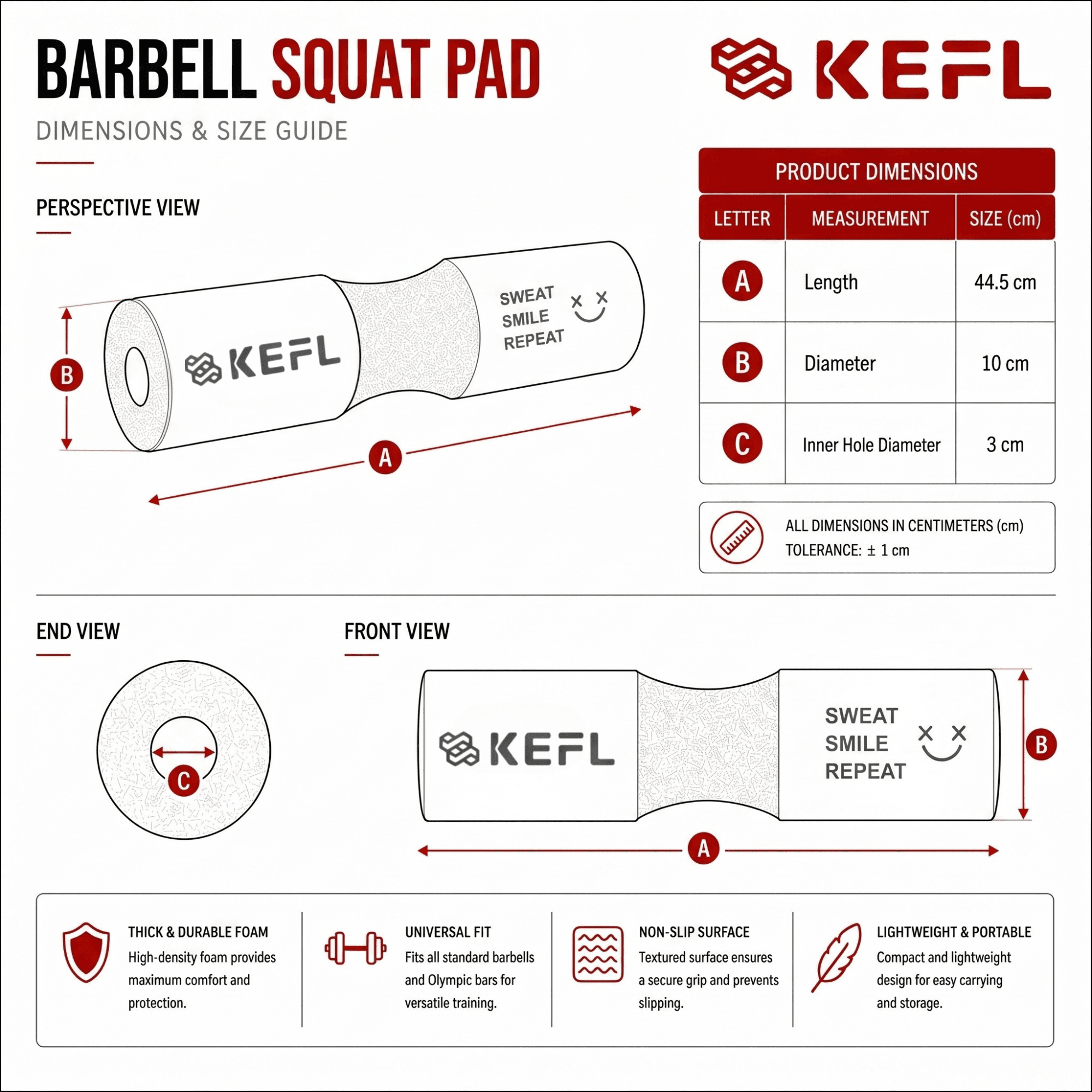 KEFL Barbell Squat Pad With Straps