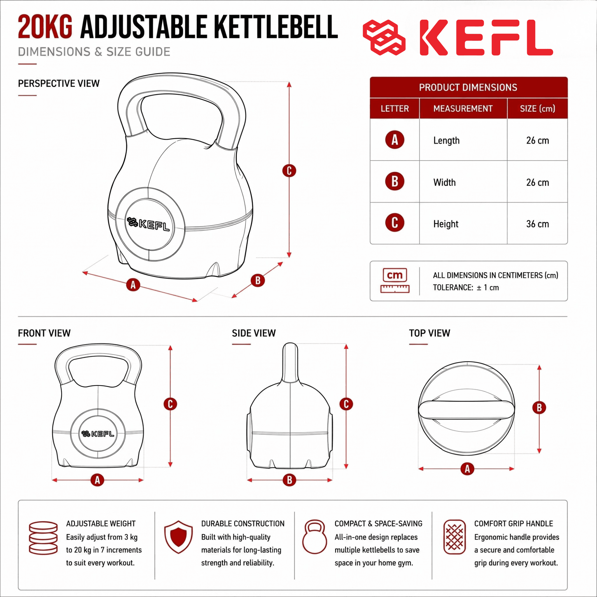 KEFL Adjustable Quick Select Kettlebell 20KG