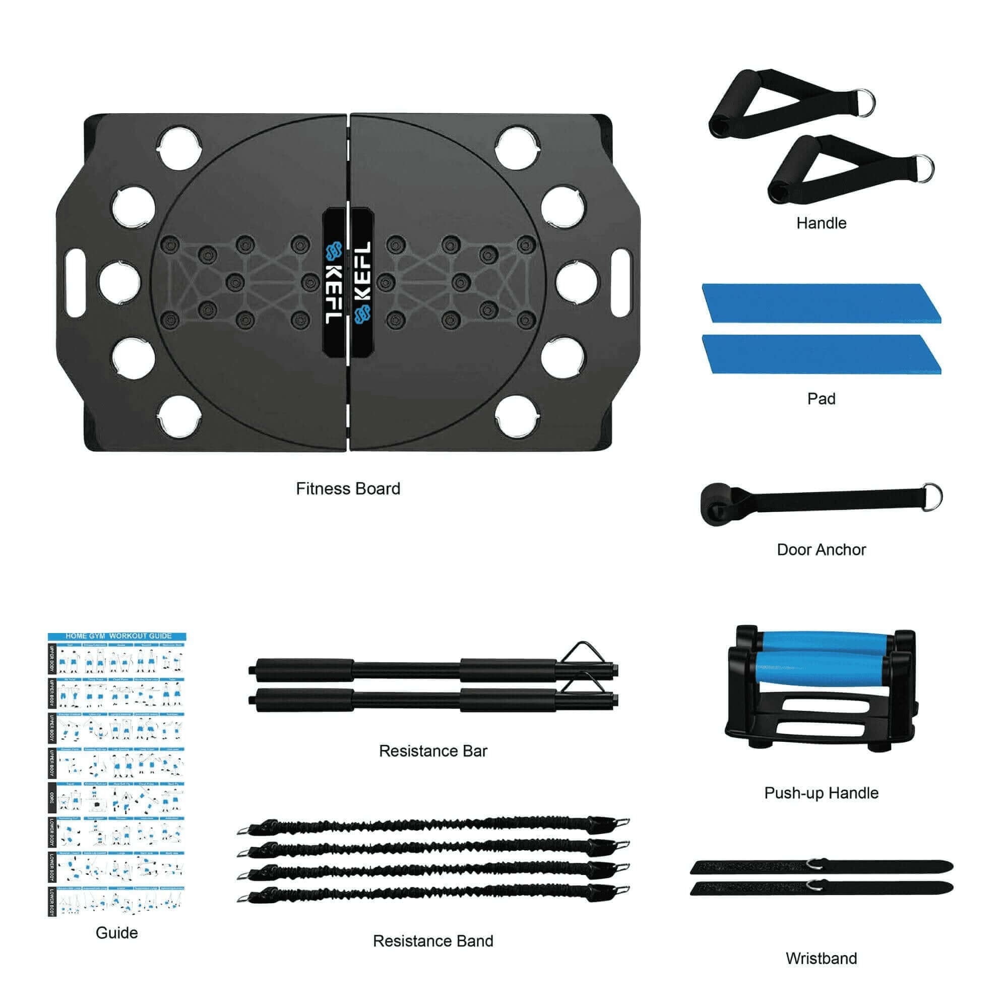 KEFL 9 in 1 Fitness Board Set Home Gym Kit With Resistance Bands Pilates Portable Workout