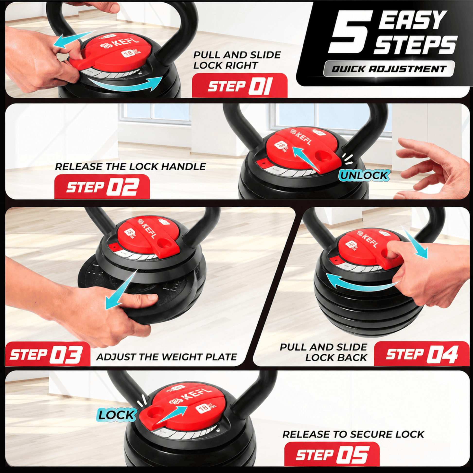 KEFL Adjustable Kettlebell 18KG