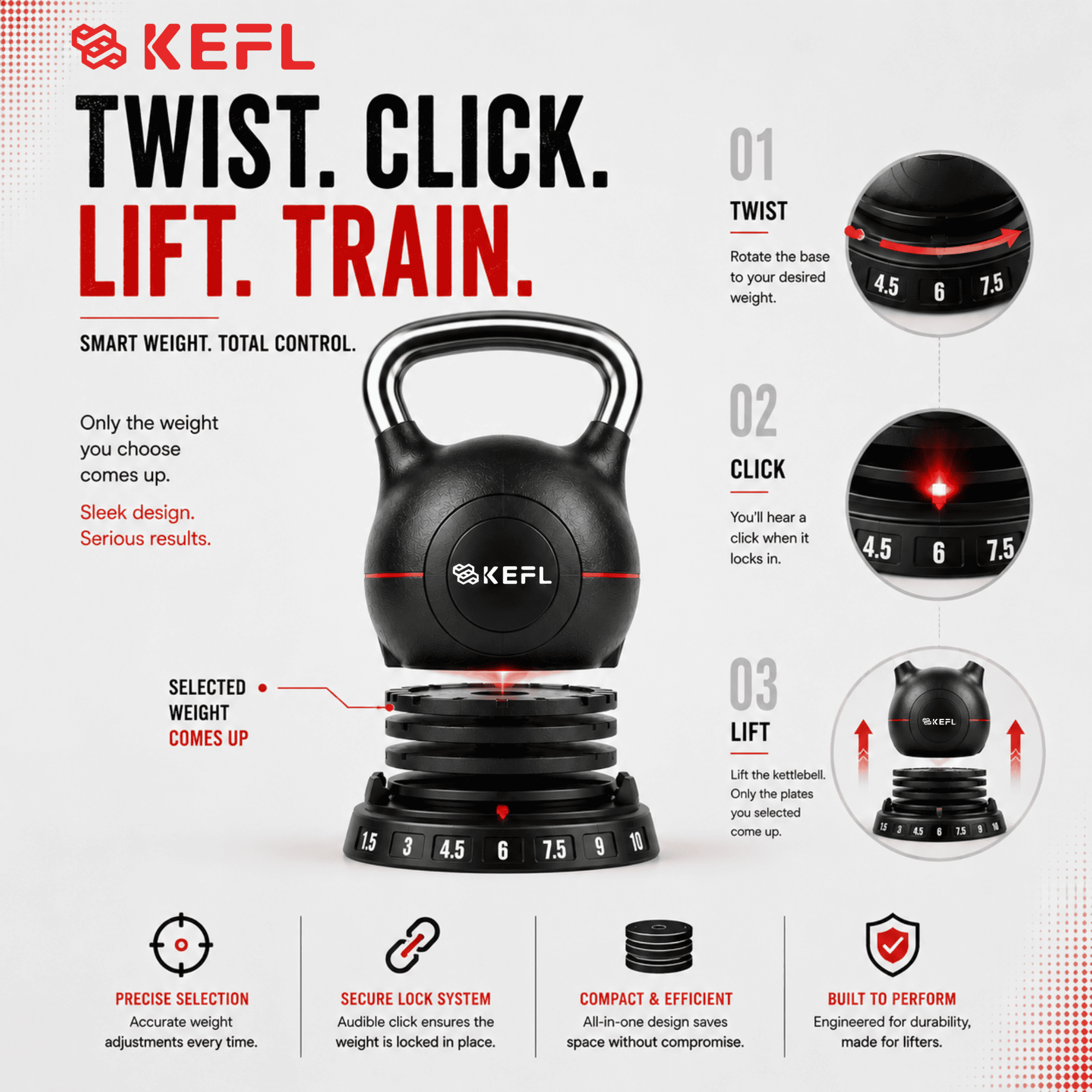 KEFL Adjustable Quick Select Kettlebell 10KG