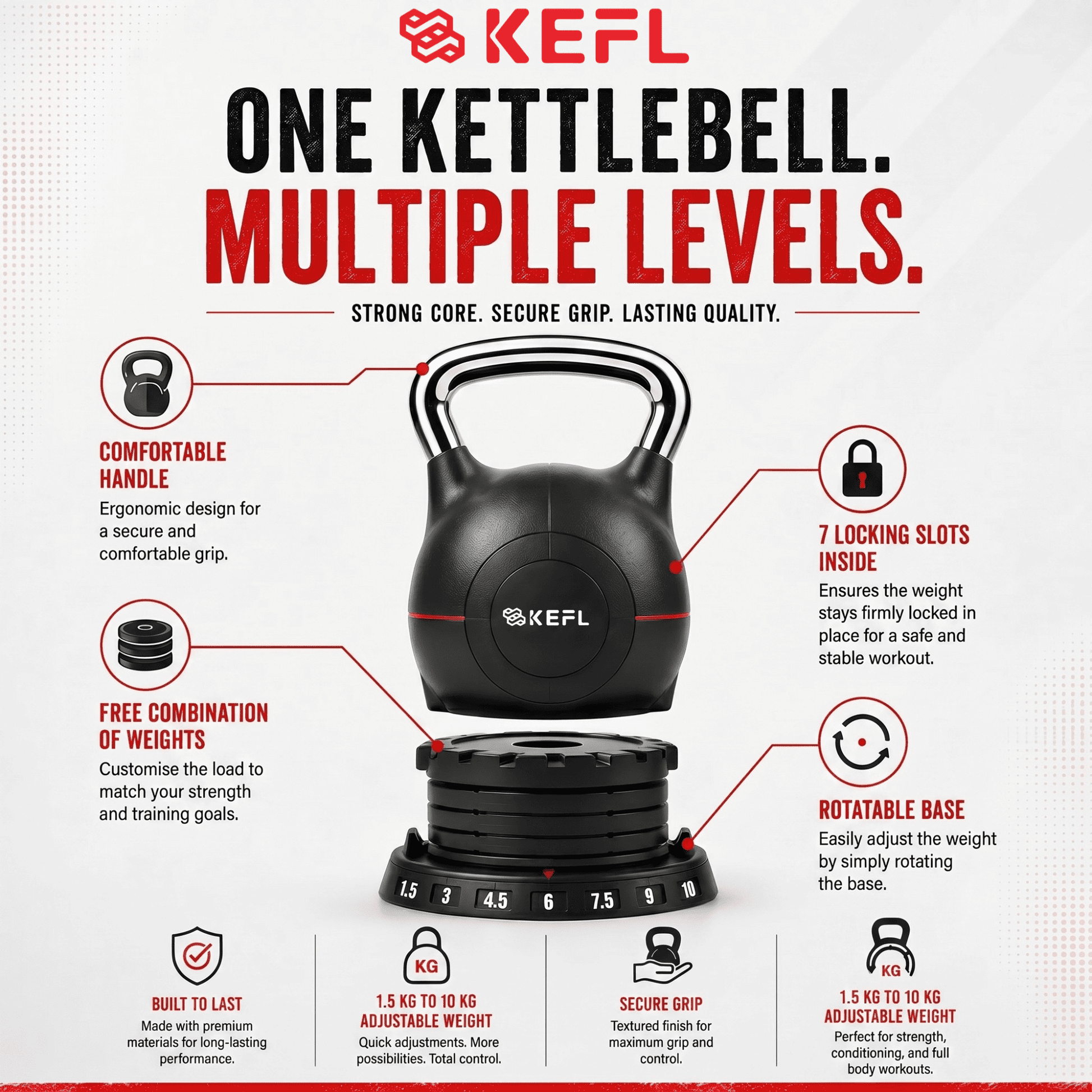 KEFL Adjustable Quick Select Kettlebell 10KG