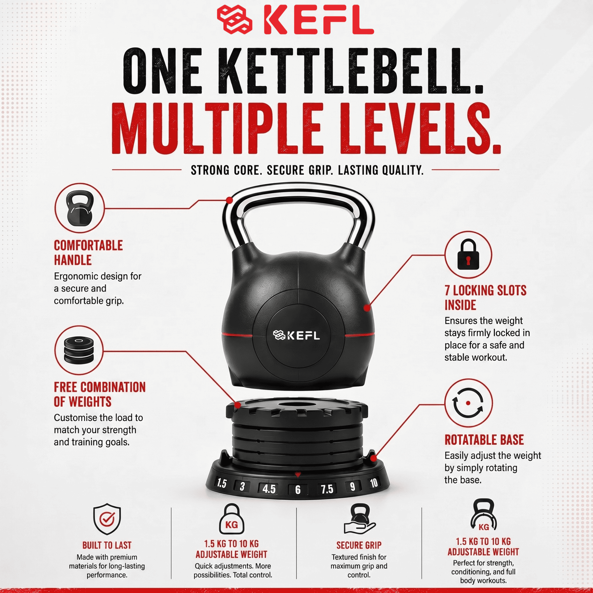 KEFL Adjustable Quick Select Kettlebell 10KG
