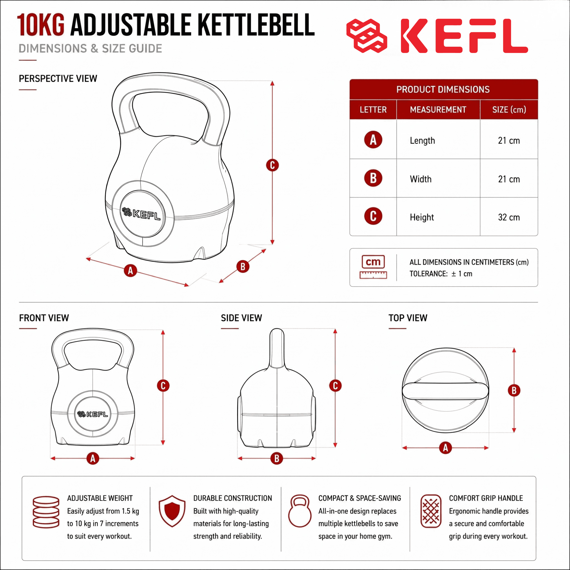 KEFL Adjustable Quick Select Kettlebell 10KG