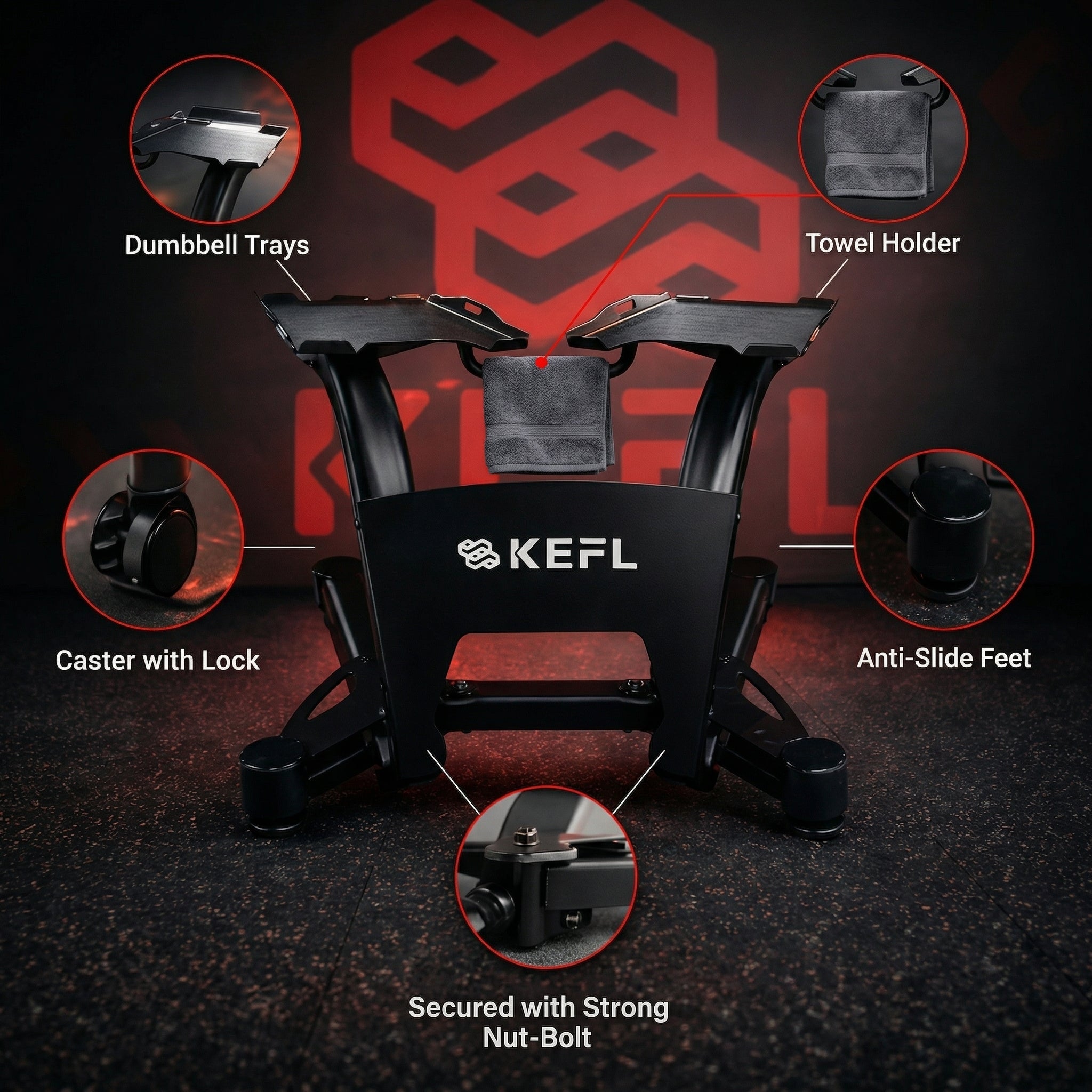 KEFL Adjustable Select Tech Dumbbell Stand - 24KG dumbbells