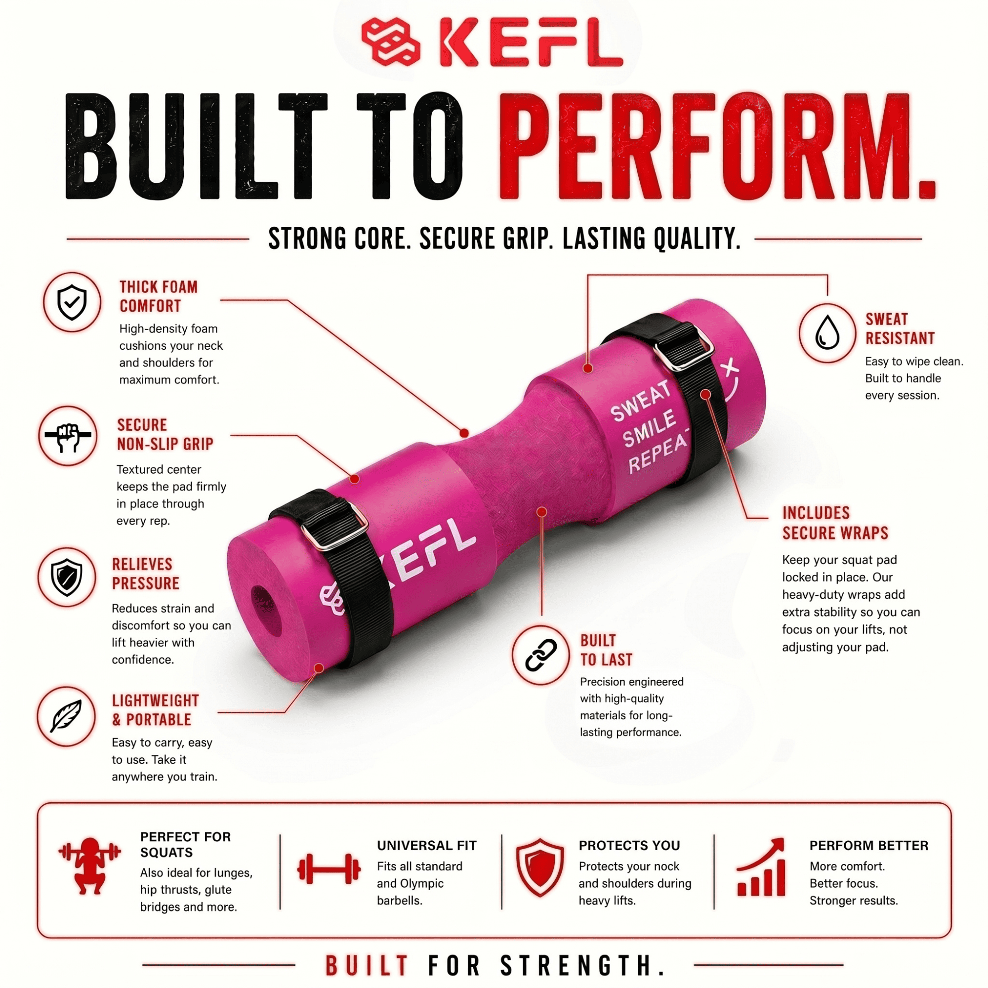 KEFL Barbell Squat Pad With Straps