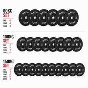 KEFL Black Rubber Olympic Bumper Plate Set – 60kg, 100kg & 150kg
