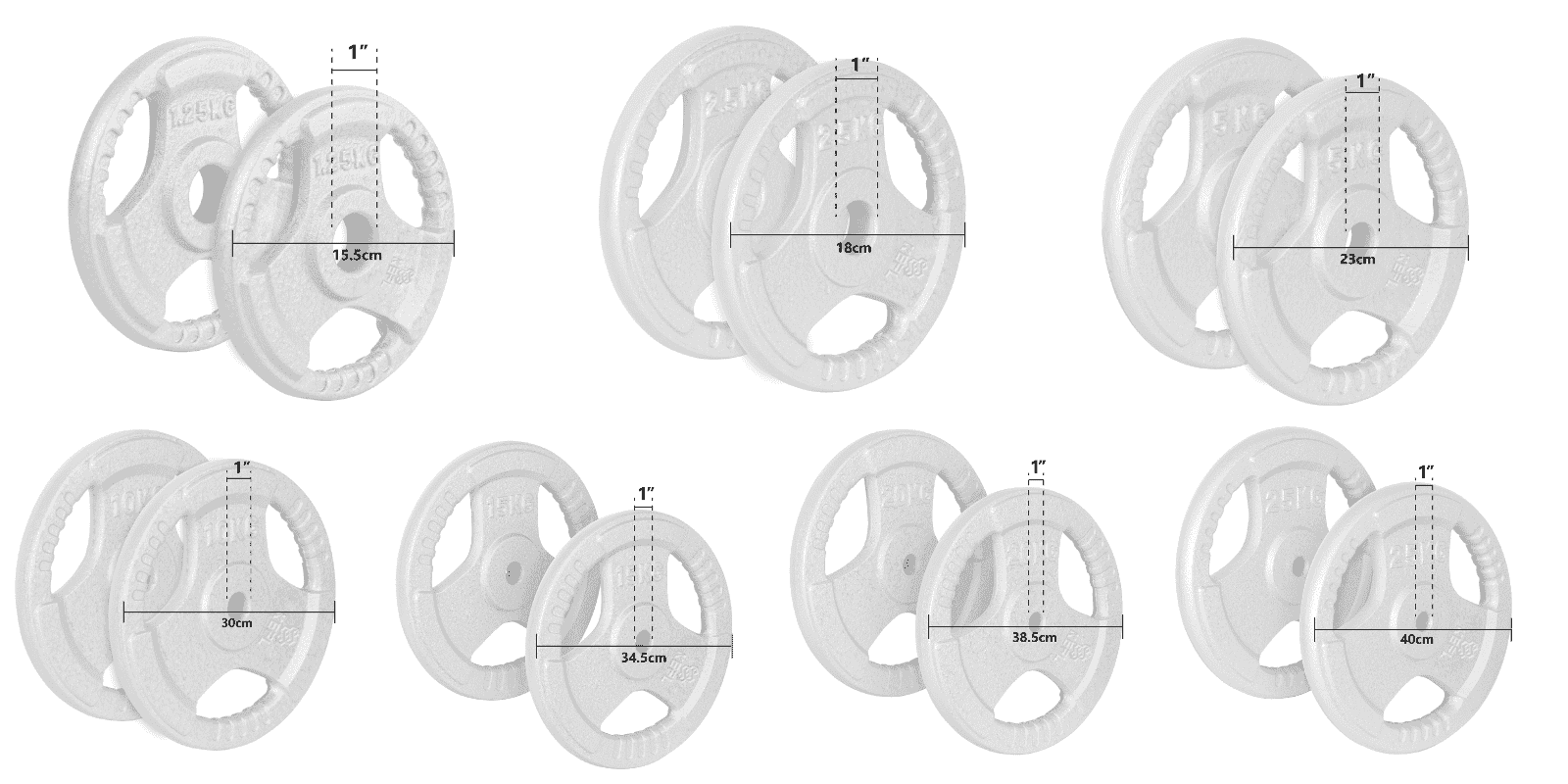 KEFL Cast Iron 1"Tri Grip Weight Plates