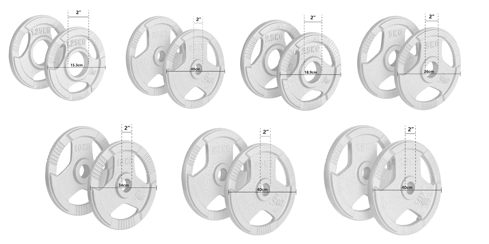 KEFL Cast Iron 2"Olympic Tri Grip Weight Plates