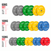 KEFL Colour Coded Olympic Bumper Plate Set – 60kg, 100kg & 150kg