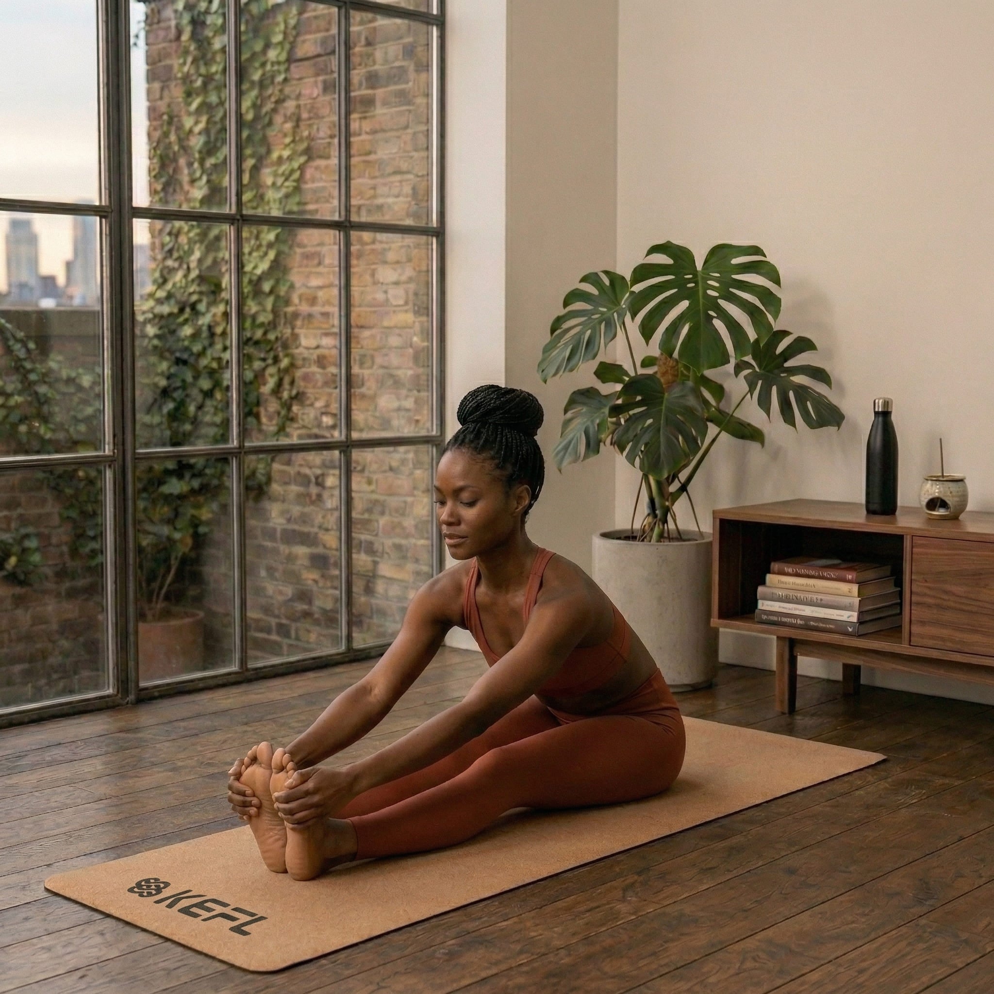 KEFL Cork Rubber Yoga Mats - Free Carry Strap