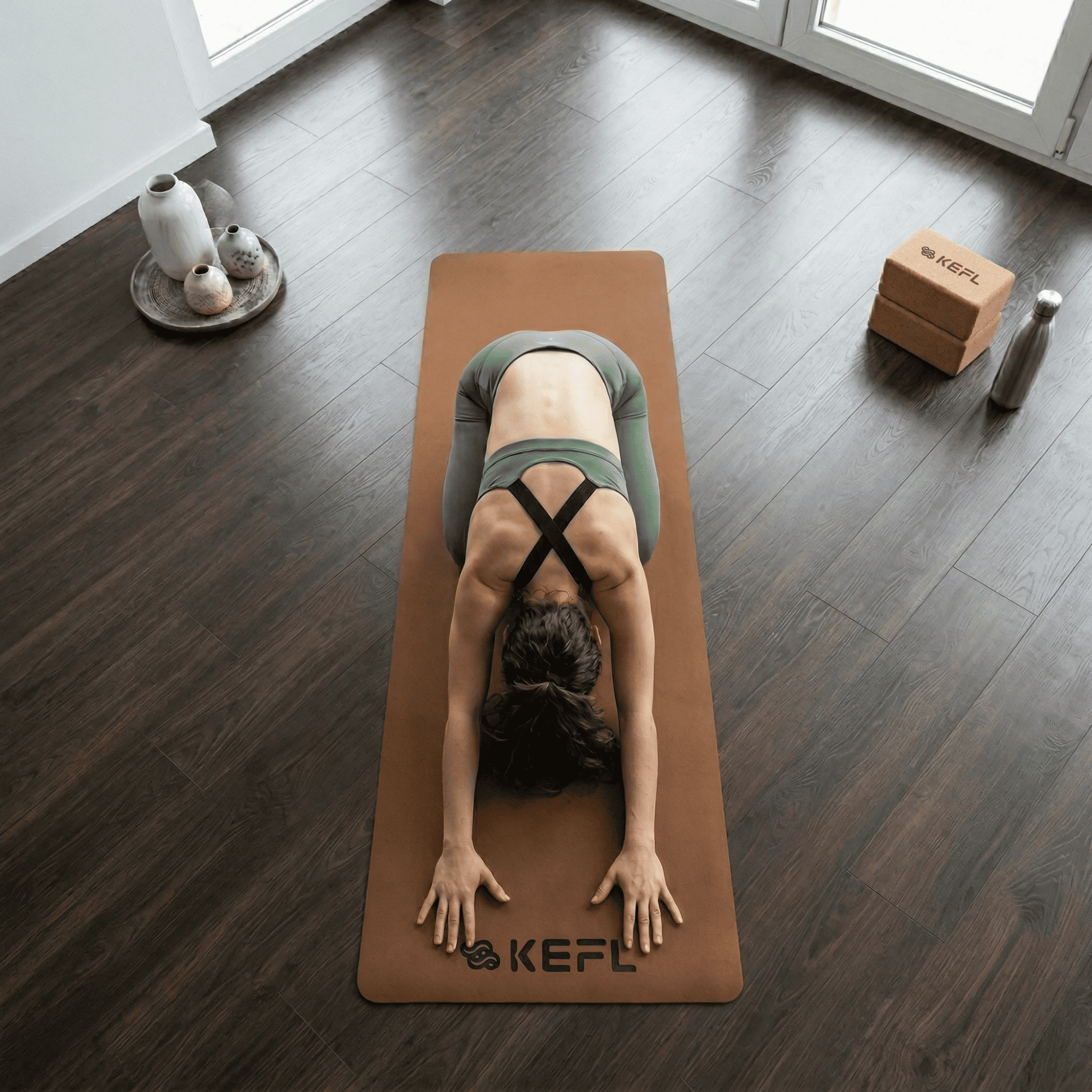 KEFL Cork Rubber Yoga Mats - Free Carry Strap
