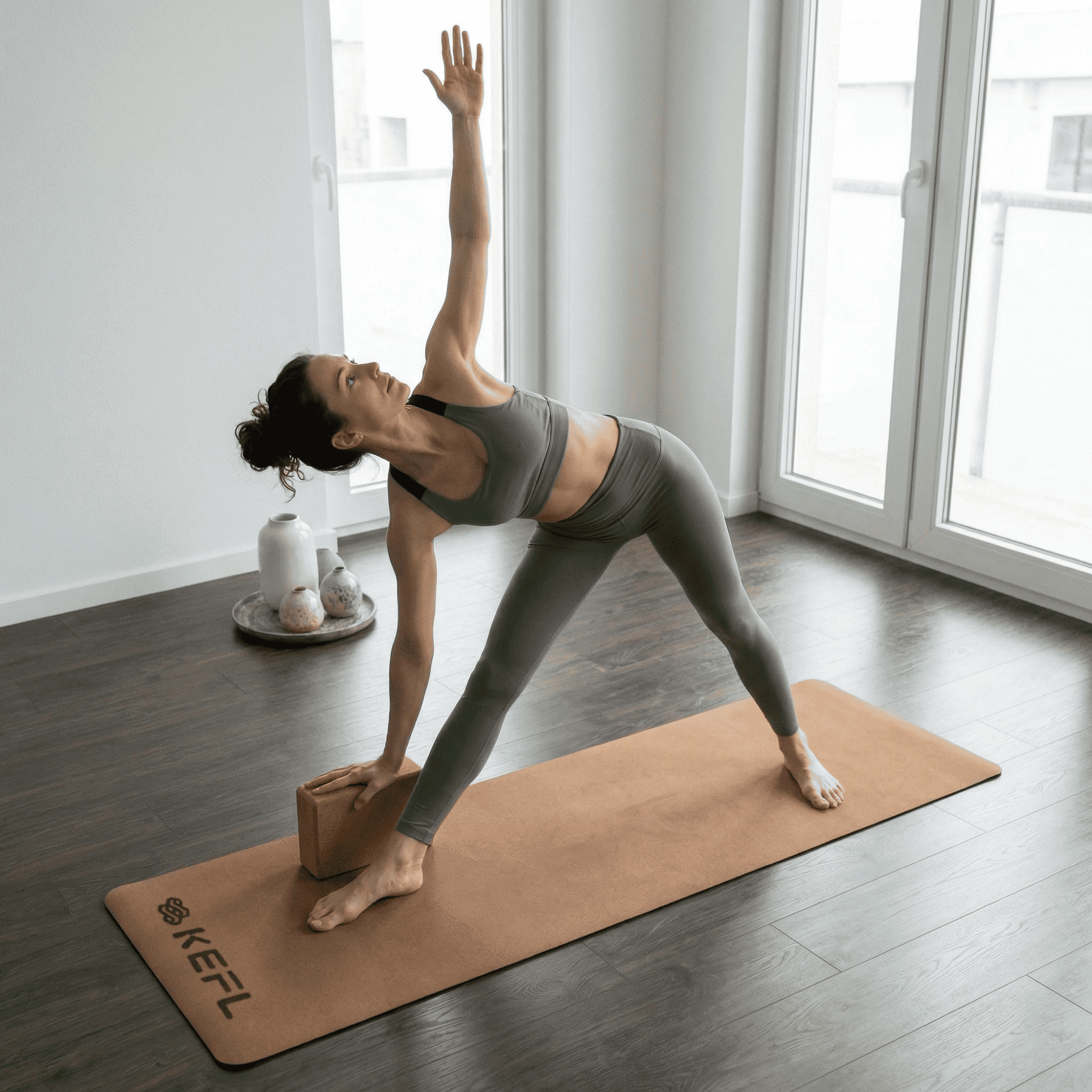 KEFL Cork Rubber Yoga Mats - Free Carry Strap