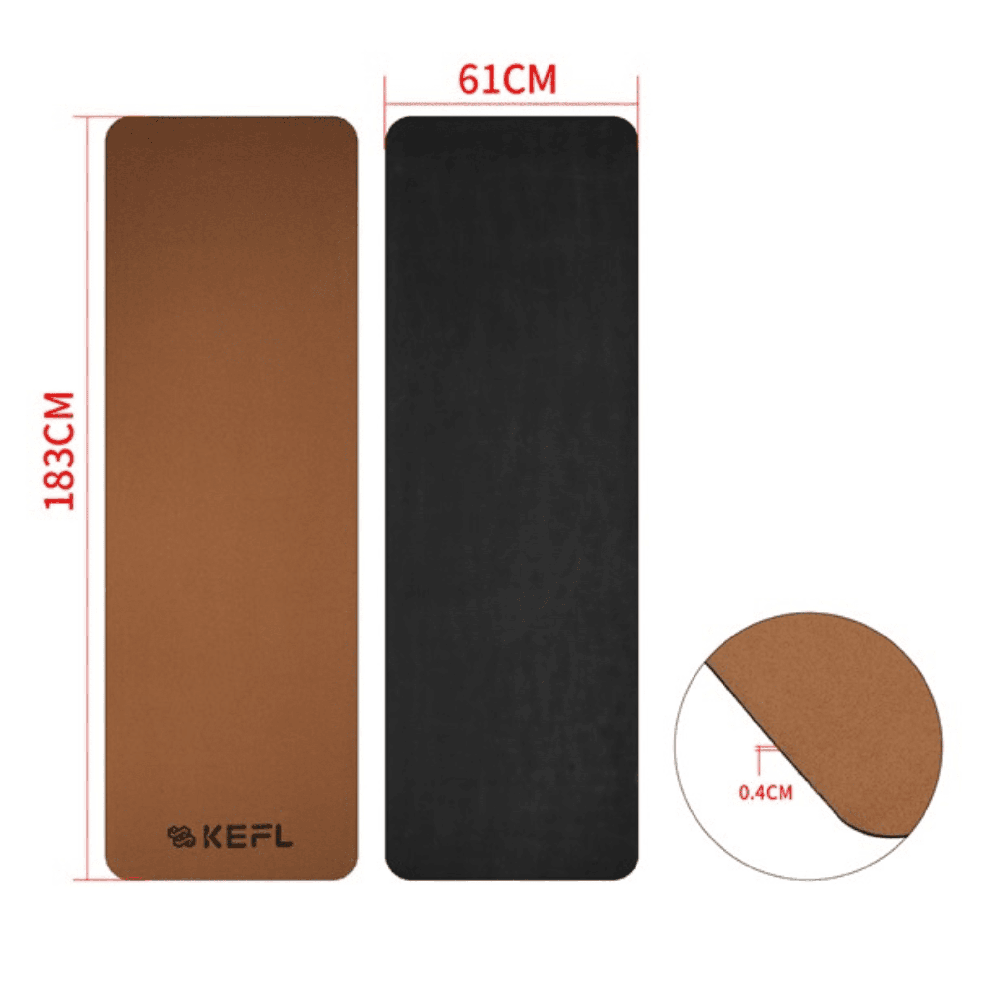 KEFL Cork Rubber Yoga Mats - Free Carry Strap