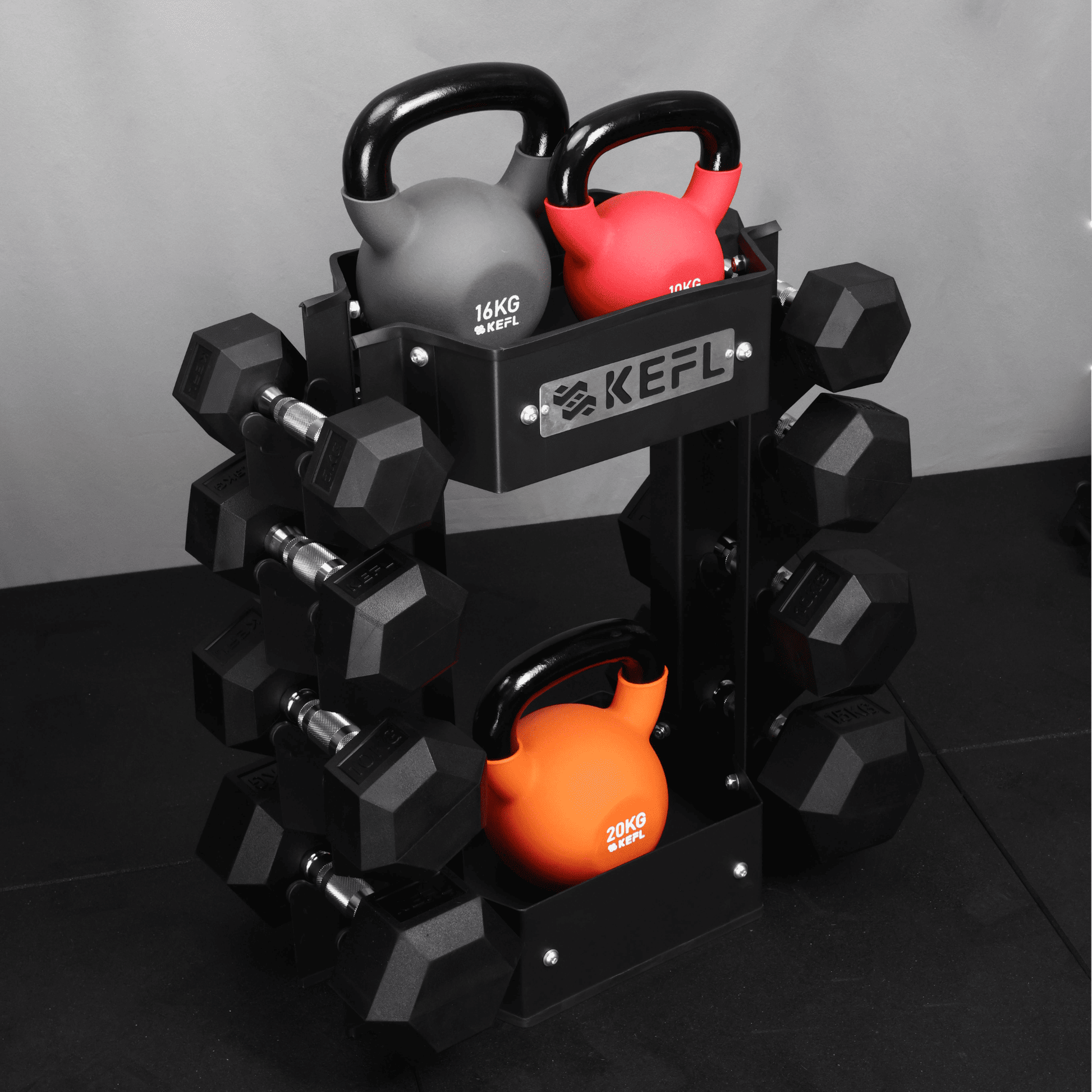 KEFL Dumbbell and Kettlebell Storage Rack