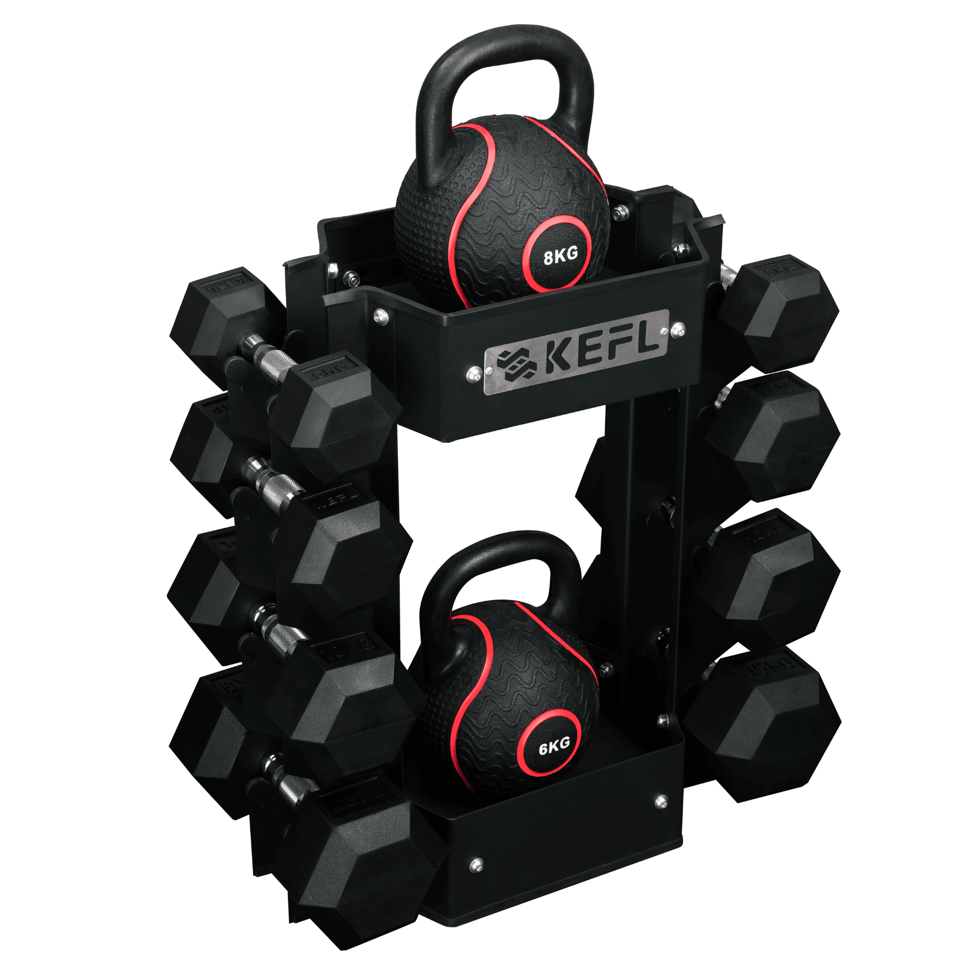 KEFL Dumbbell and Kettlebell Storage Rack