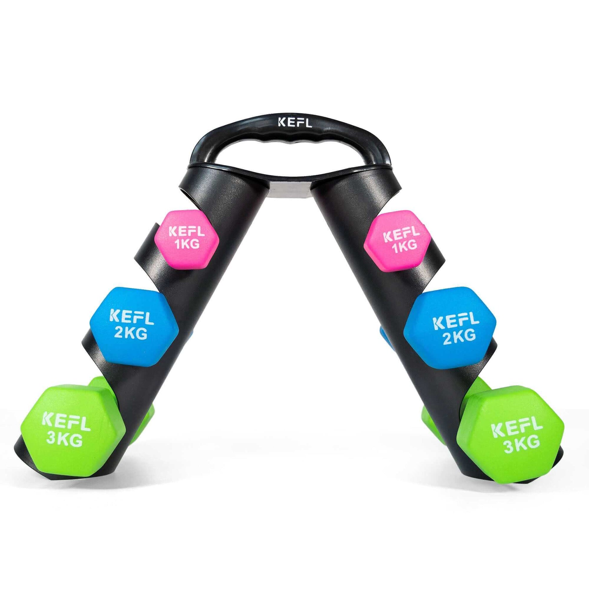 KEFL Hexagonal dumbbell set 12kg with ABS plastic rack