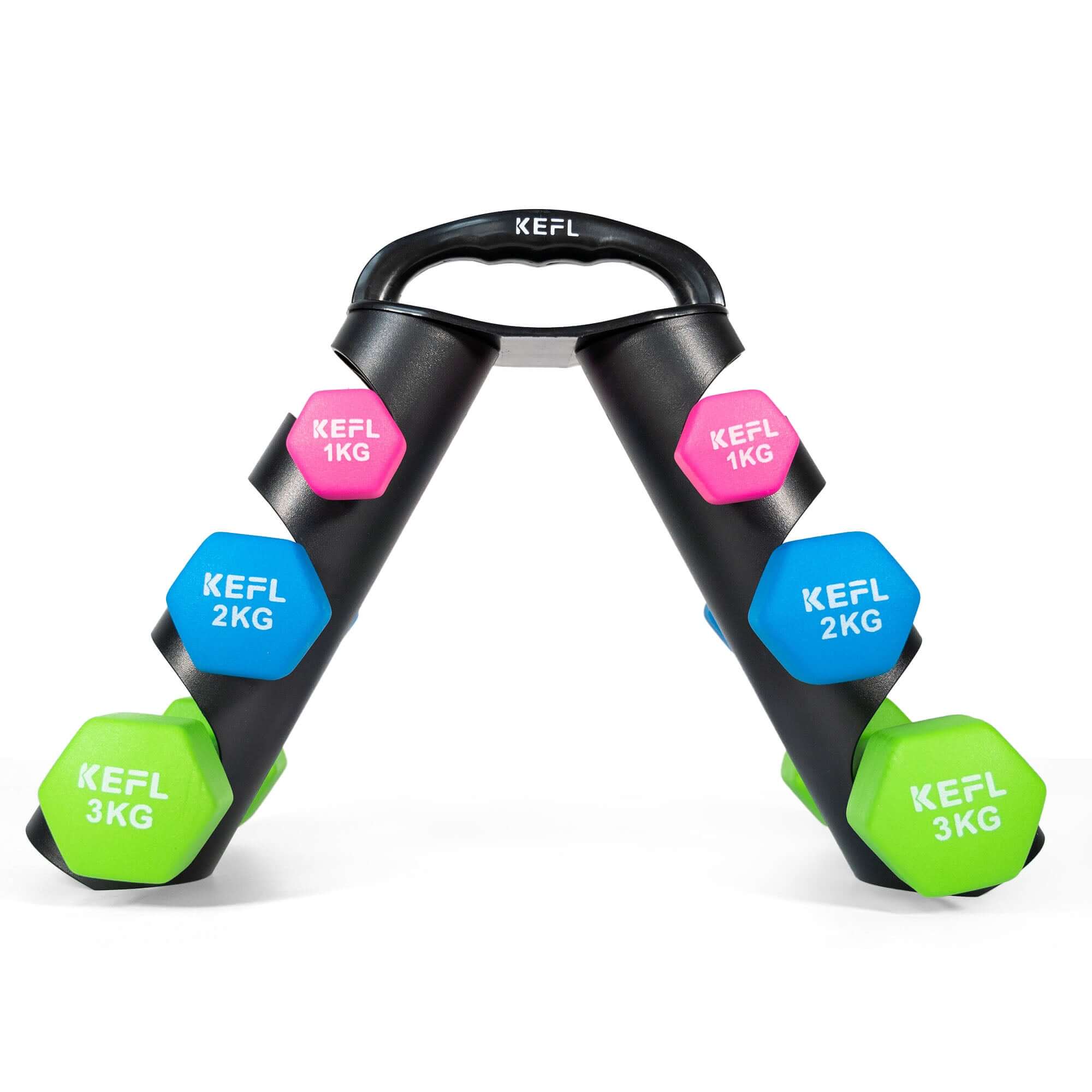 KEFL Hexagonal dumbbell set 12kg with ABS plastic rack - KEFLUK