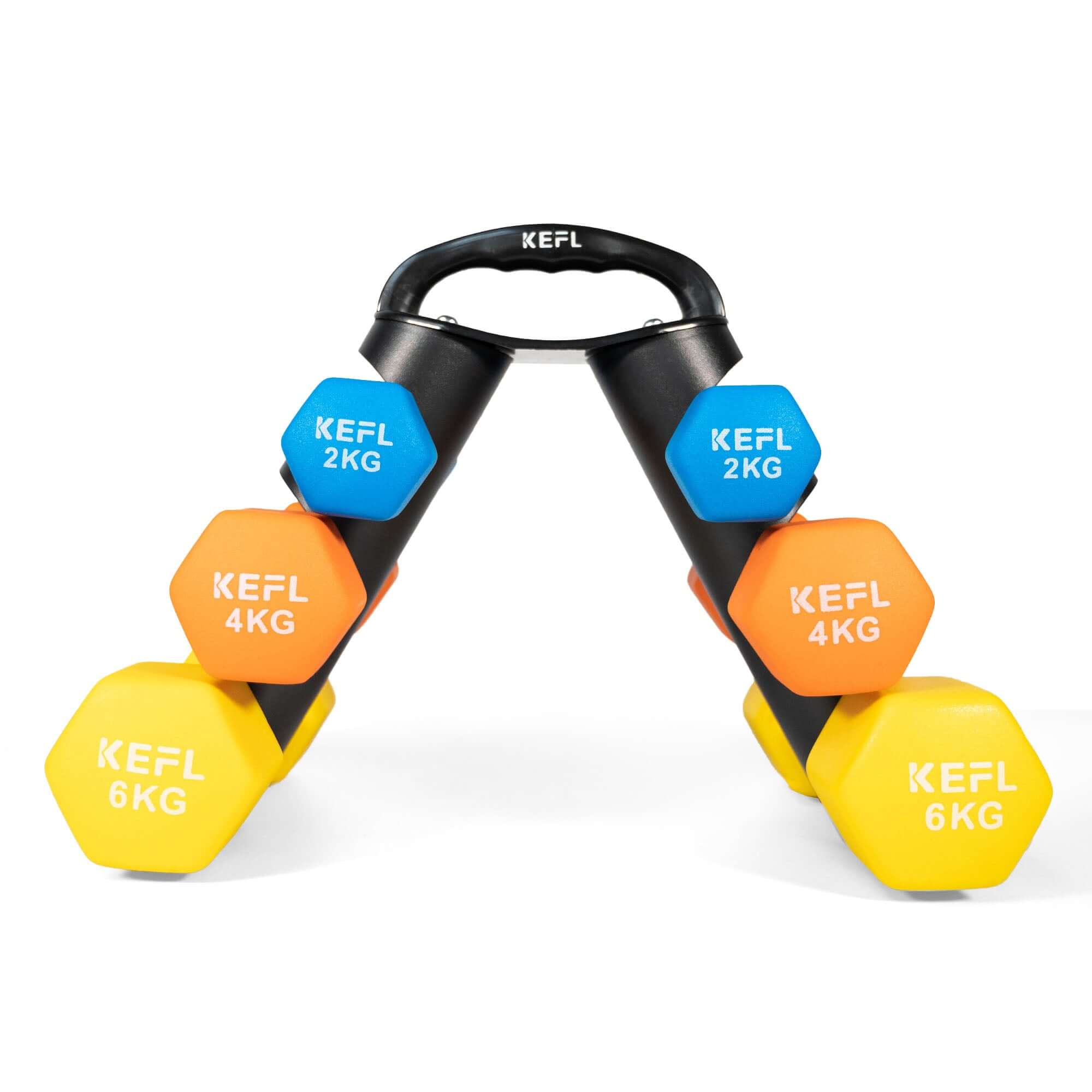 KEFL Hexagonal dumbbell set 12kg with ABS plastic rack - KEFLUK