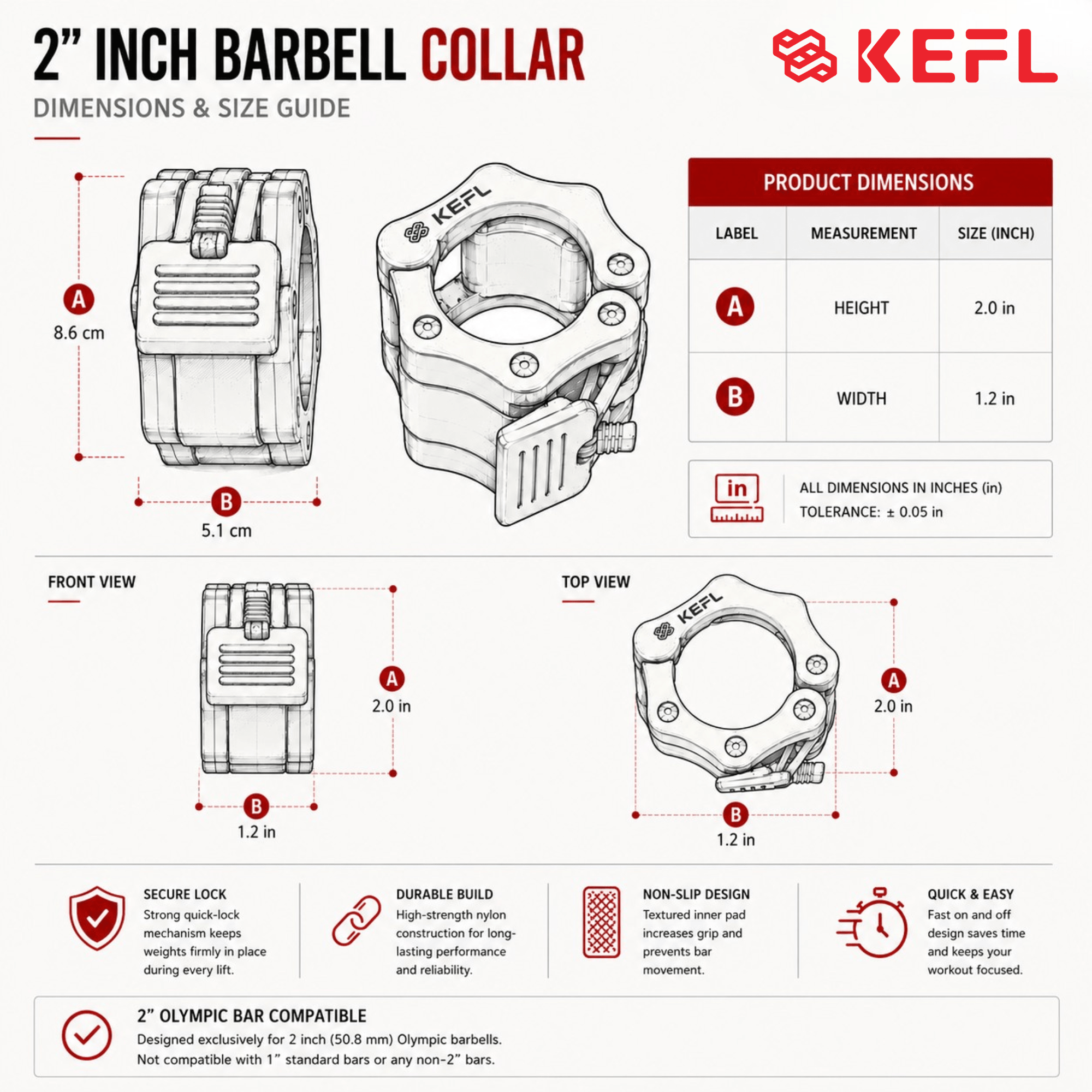 KEFL Olympic Weight Bar Quick Lock Collars