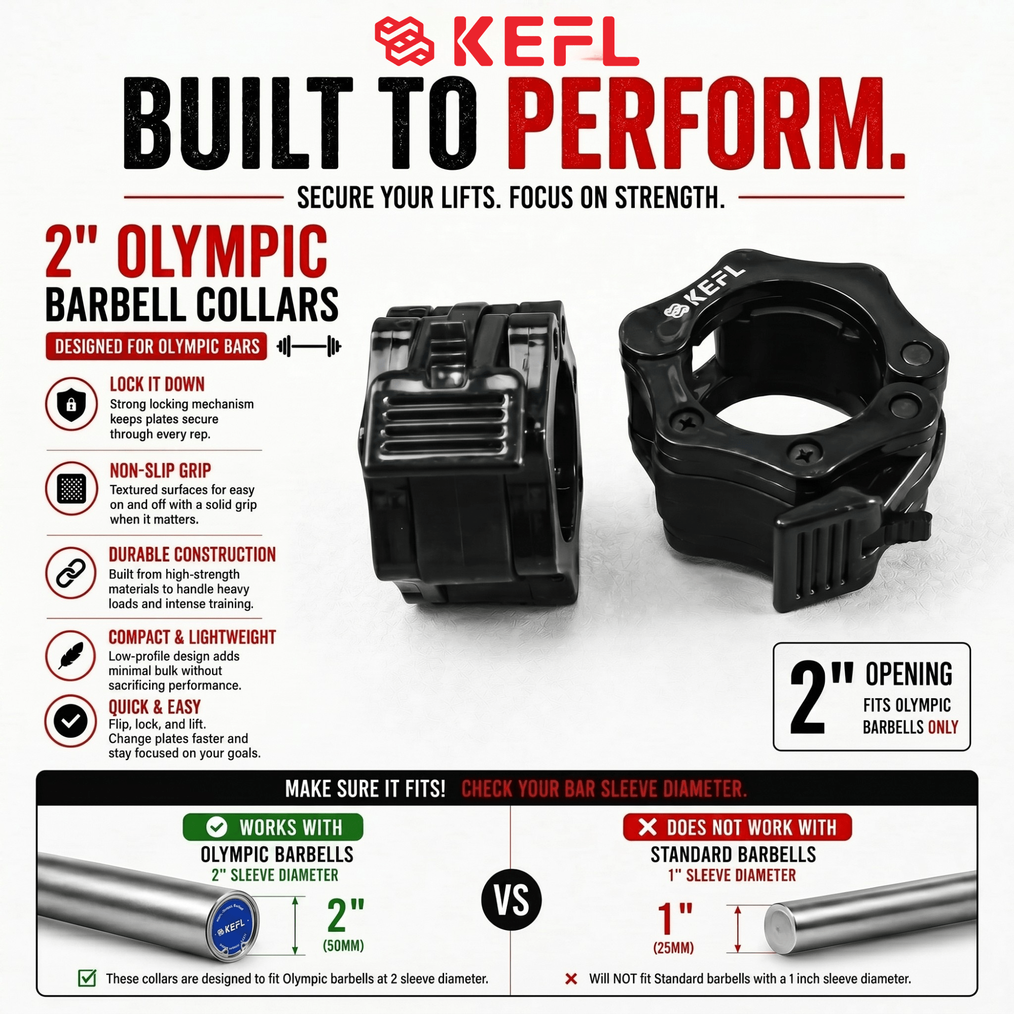 KEFL Olympic Weight Bar Quick Lock Collars