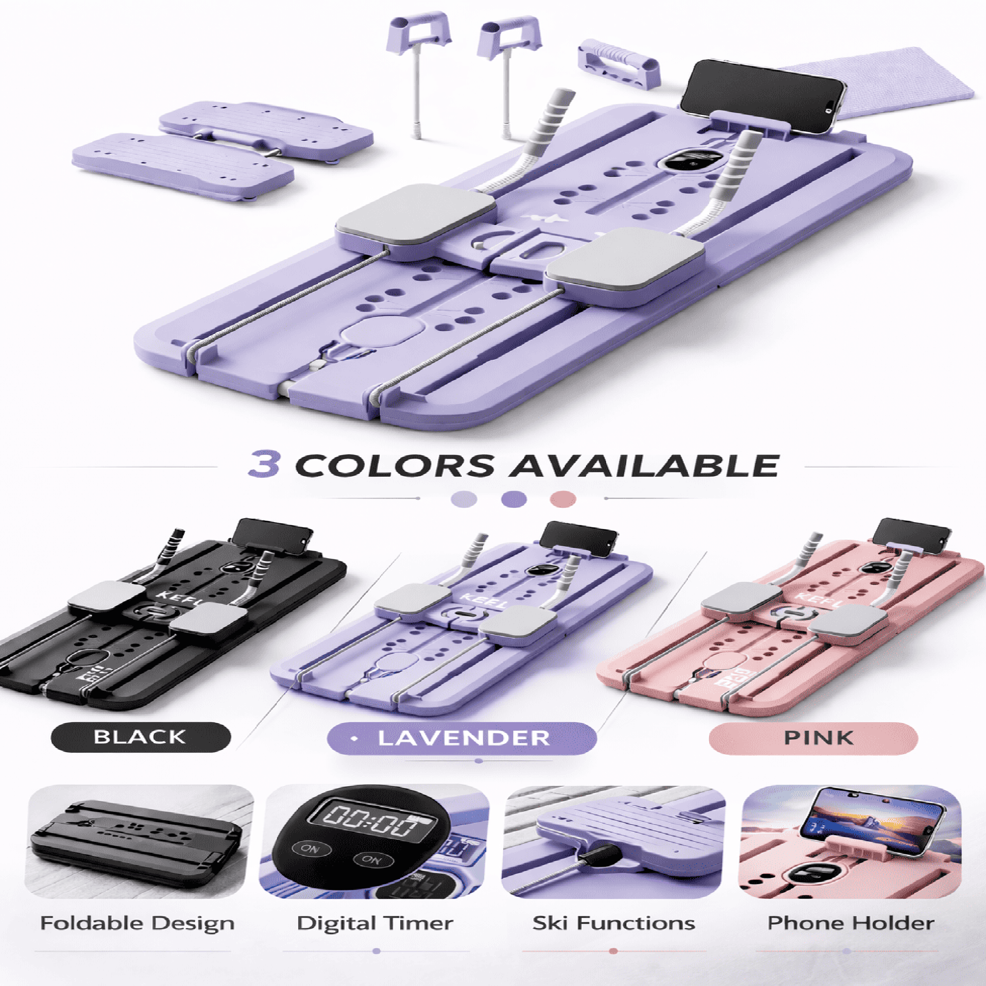 KEFL Pilates Reformer Board with Skiing Function – Foldable Home Workout Board