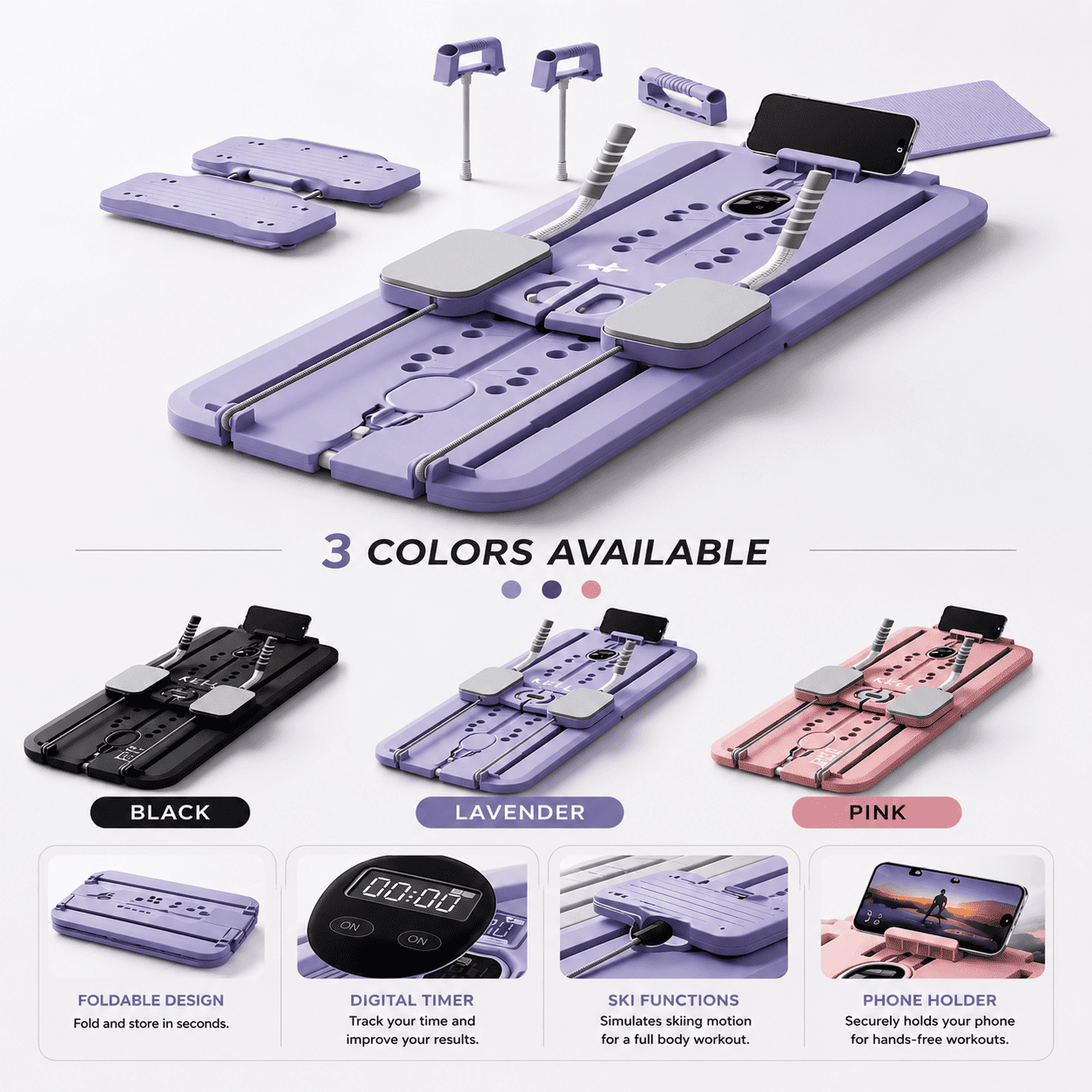 KEFL Pilates Reformer Board with Skiing Function – Foldable Home Workout Board