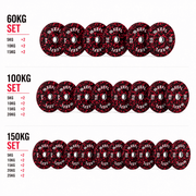 KEFL Red Fleck Olympic Bumper Plate Set – 60kg, 100kg & 150kg