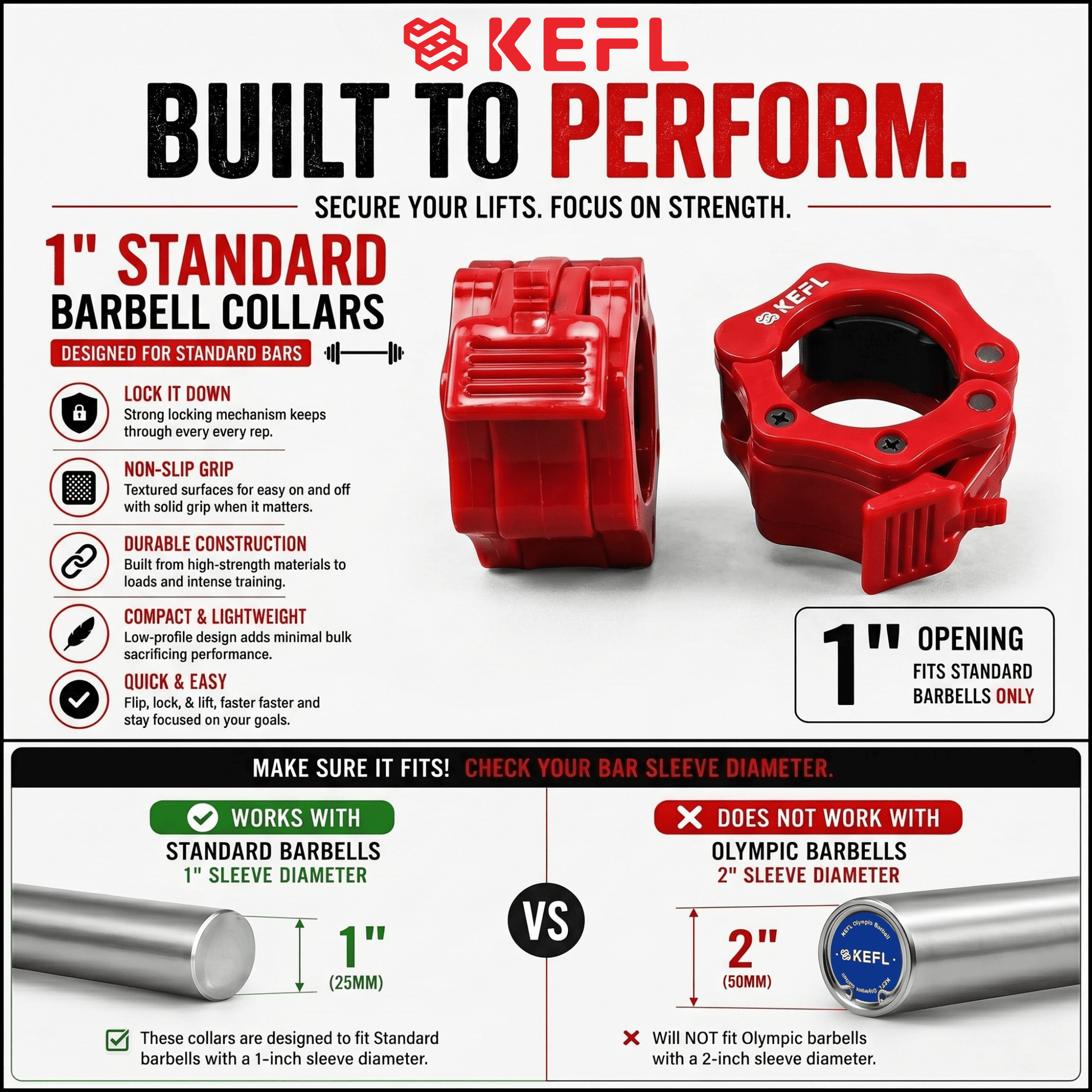 KEFL Standard Weight Bar Quick Lock Collars