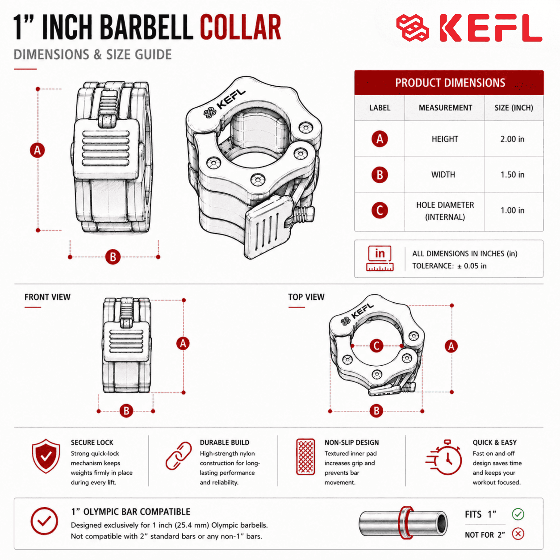 KEFL Standard Weight Bar Quick Lock Collars