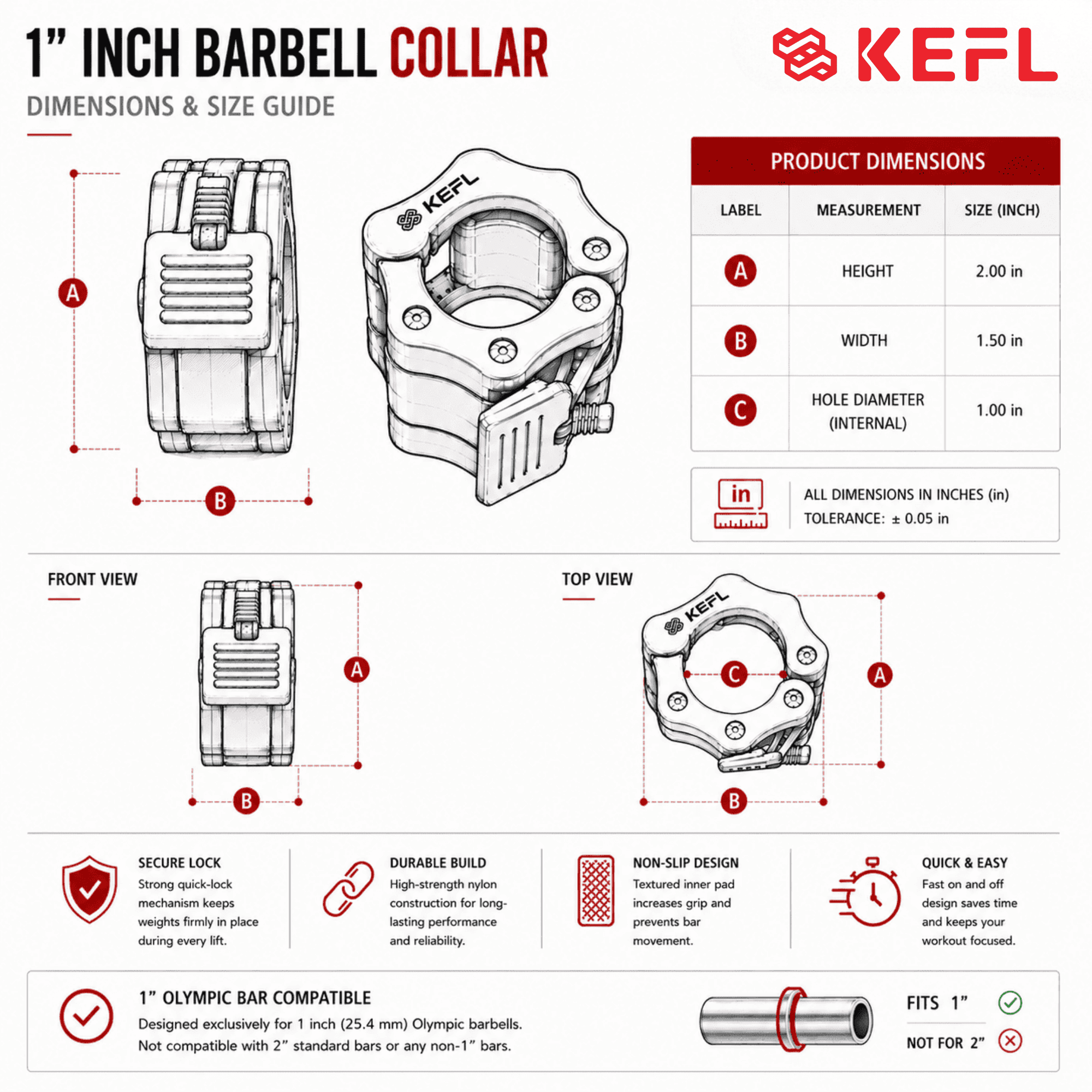 KEFL Standard Weight Bar Quick Lock Collars