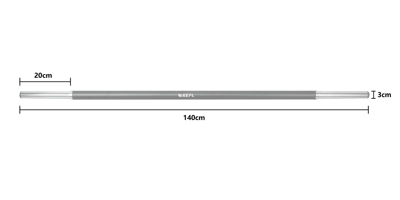 Studio Barbell 30mm Bar 140cm, Stainless Steel Sleeve