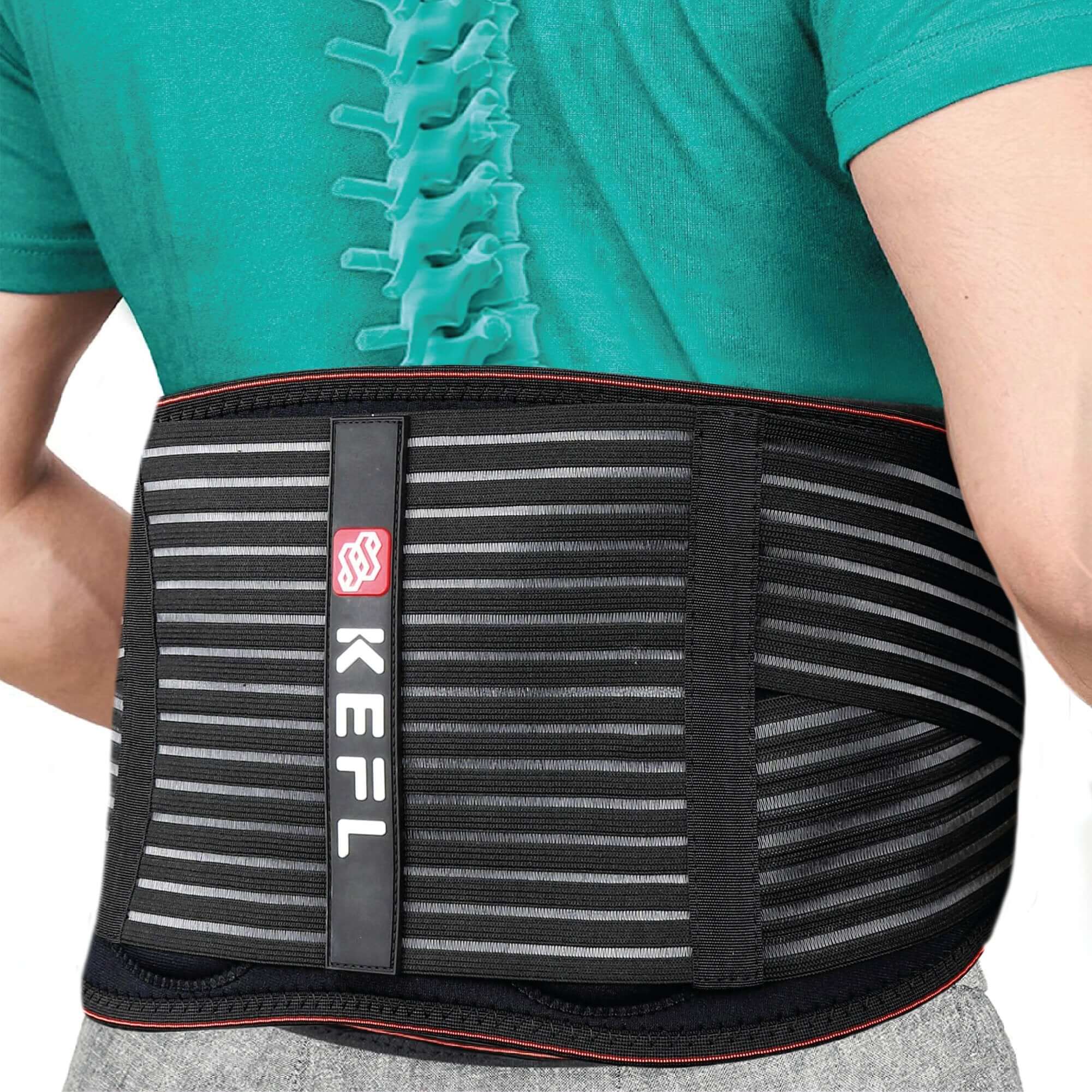 Breathable Back Lumbar Support with Double Banded Strong Compression Pull Straps - KEFLUK