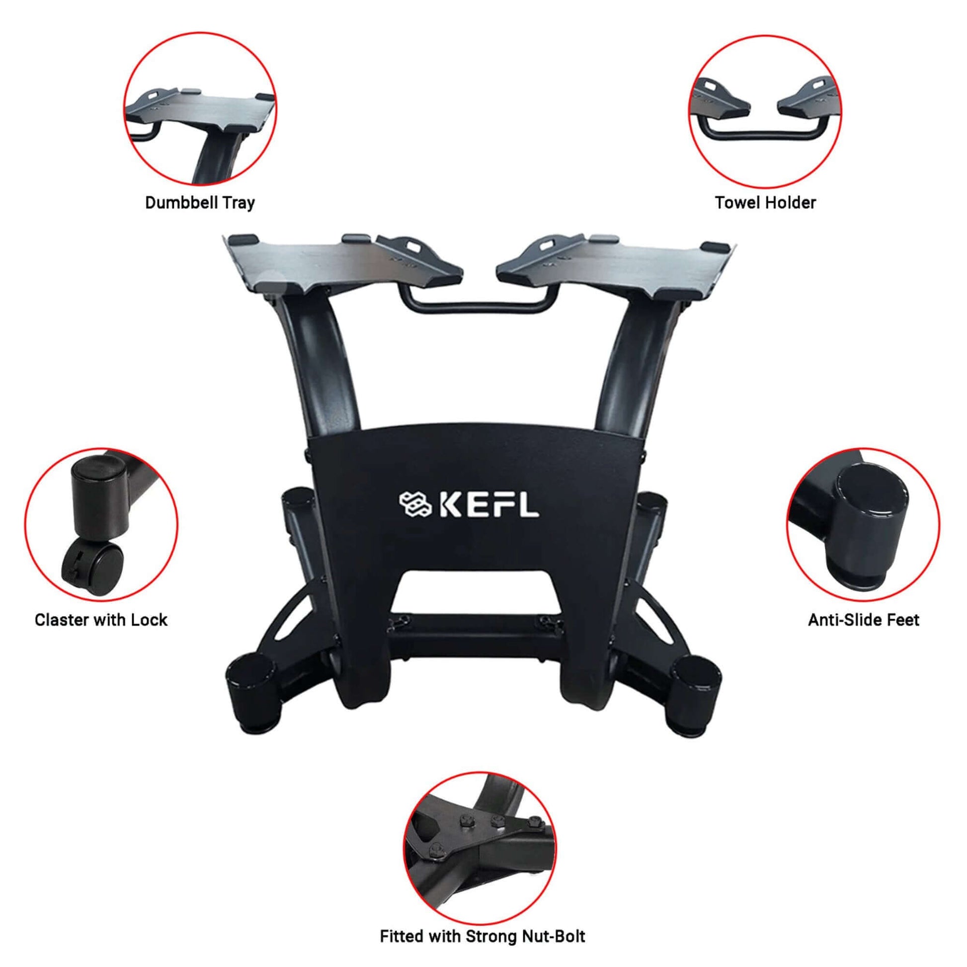 KEFL Adjustable Select Tech Dumbbell Stand - 24KG dumbbells