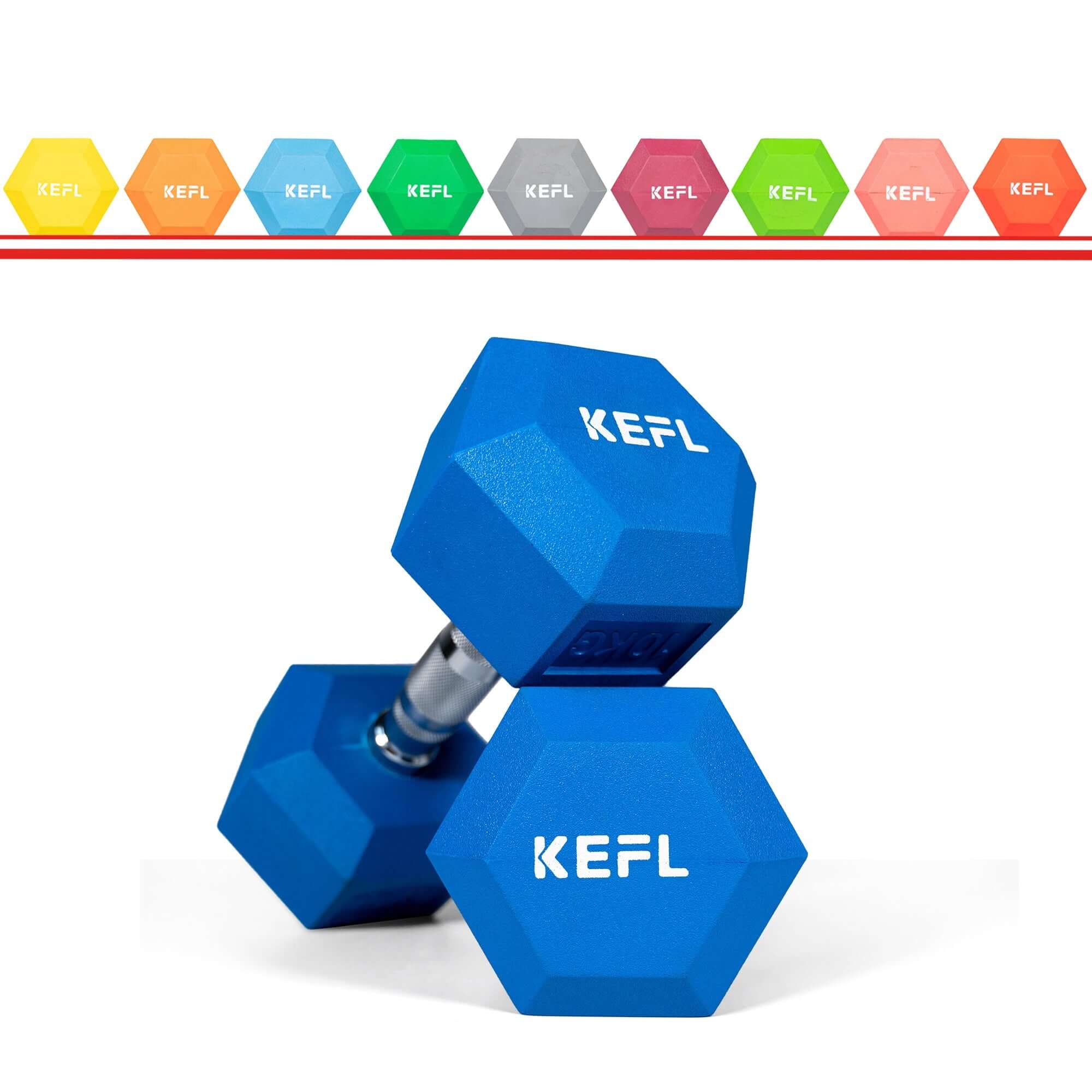 KEFL Colour Rubberized Hexagonal Dumbbell - KEFLUK