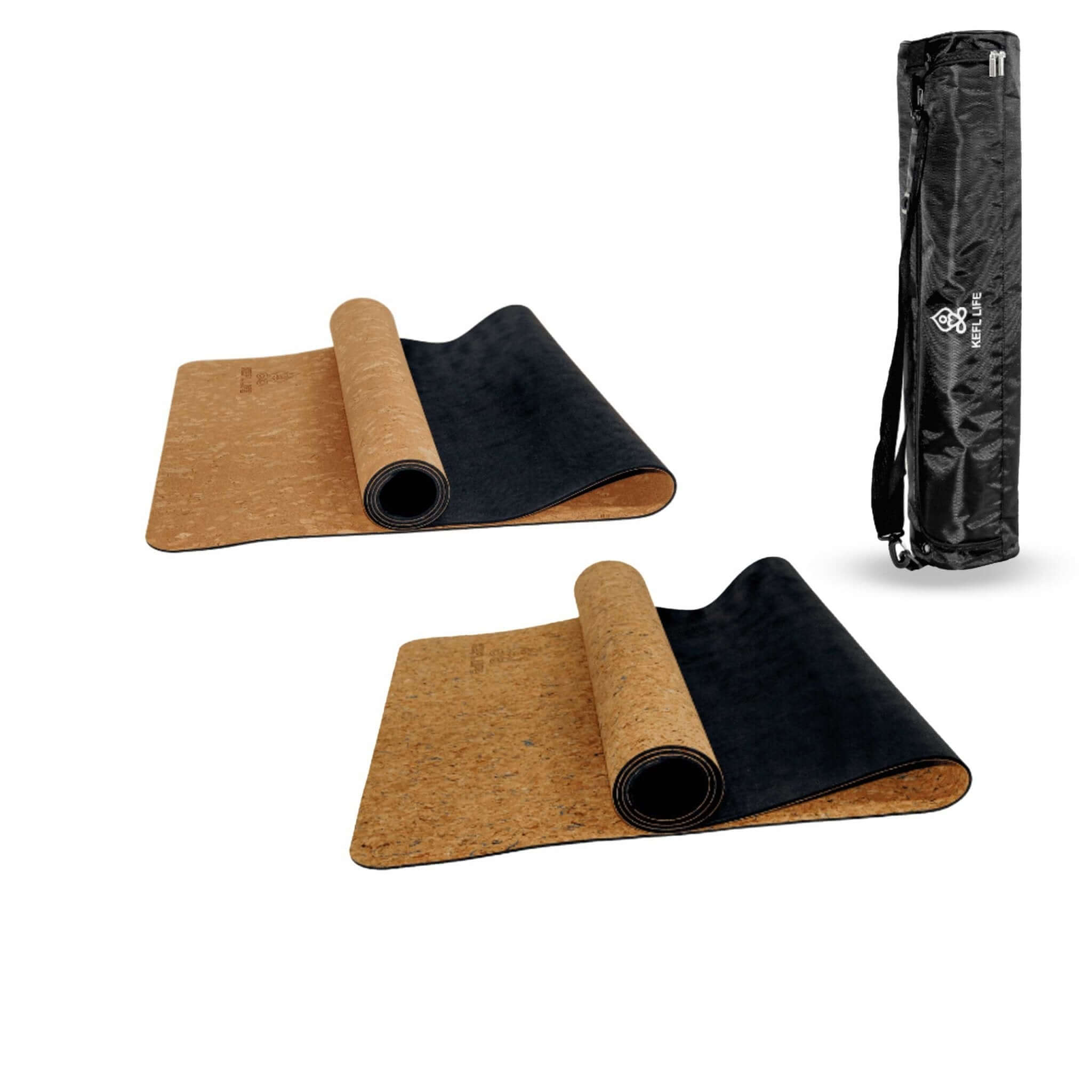KEFL Cork Rubber Yoga Mats - with Free Carrying Bag