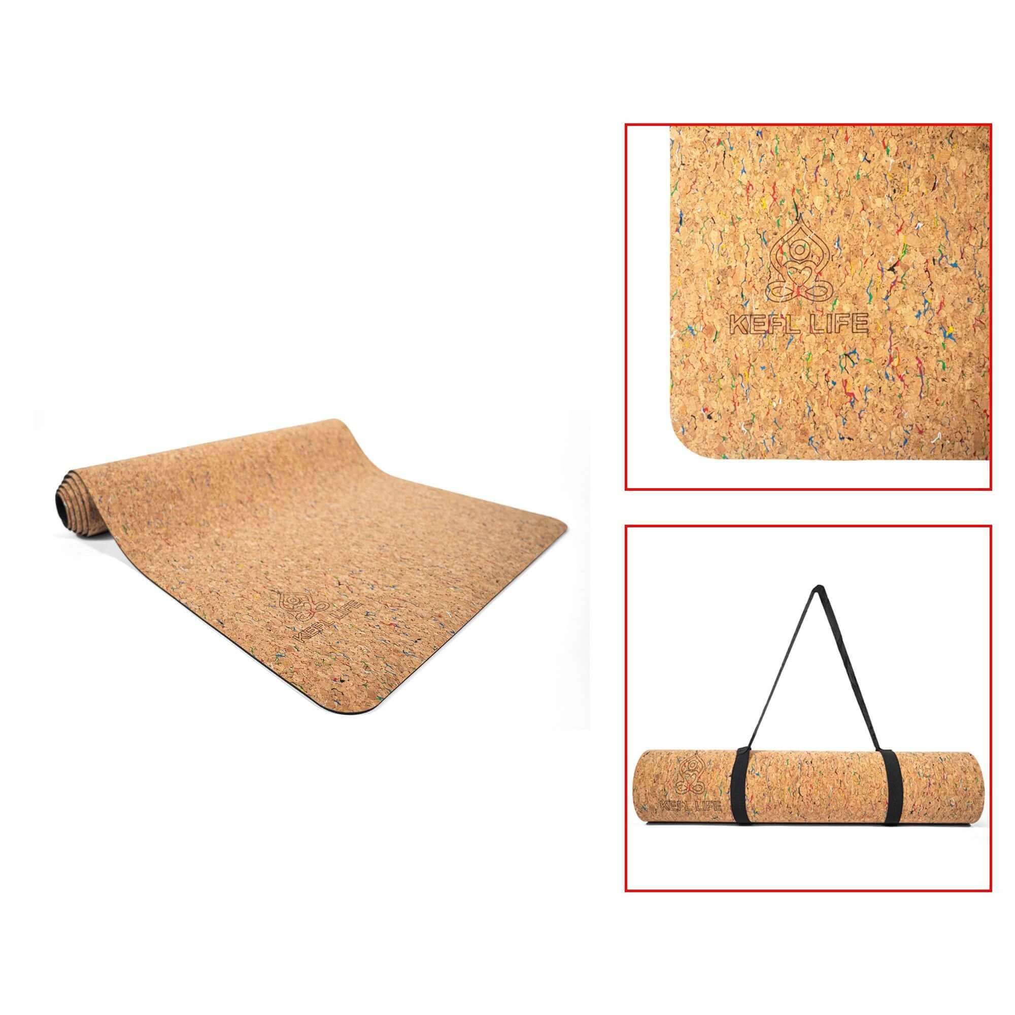 KEFL Cork Rubber Yoga Mats - with Free Carrying Bag