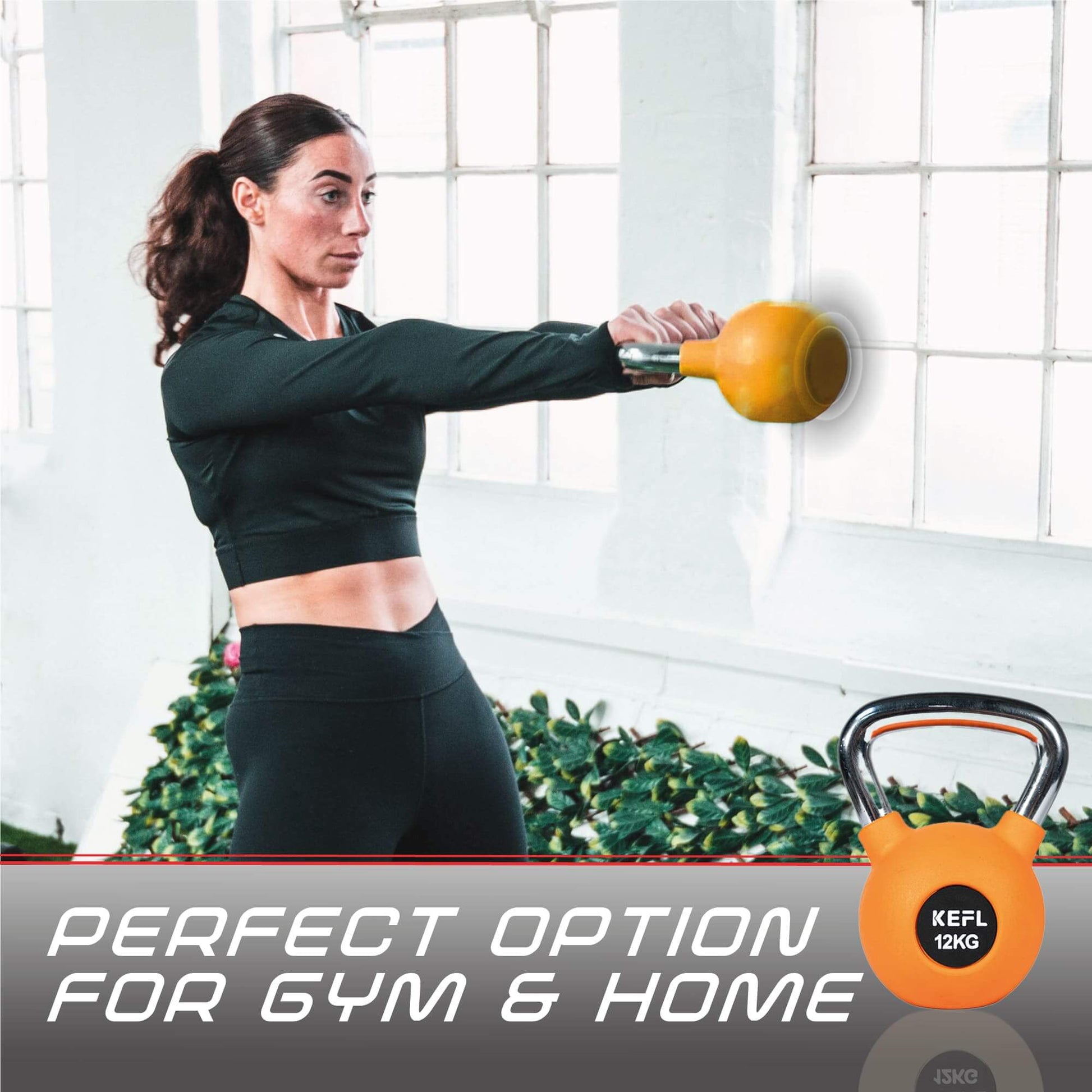 KEFL Rubber Coated Kettlebell with Chrome Handle