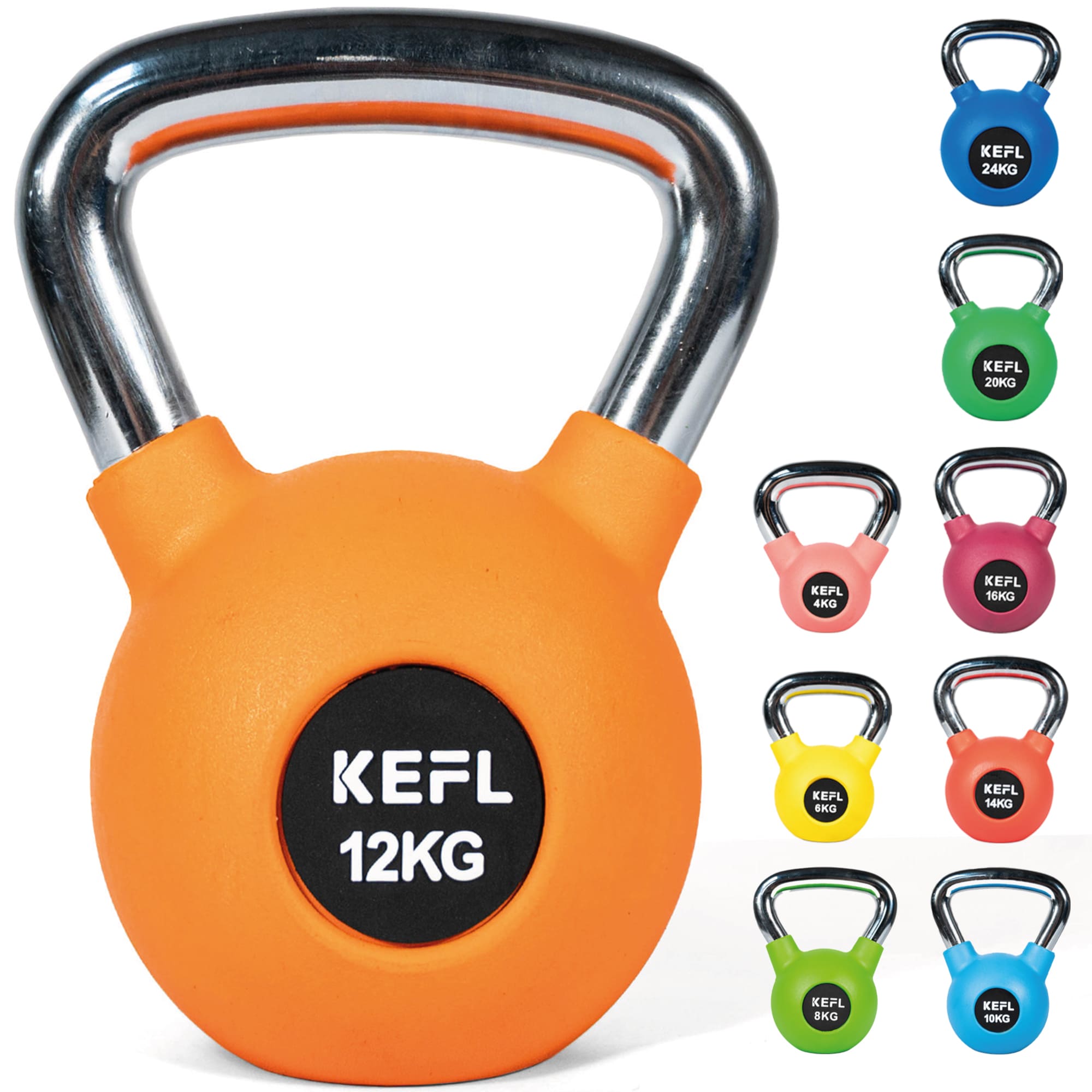 KEFL Rubber Coated Kettlebell with Chrome Handle - KEFLUK