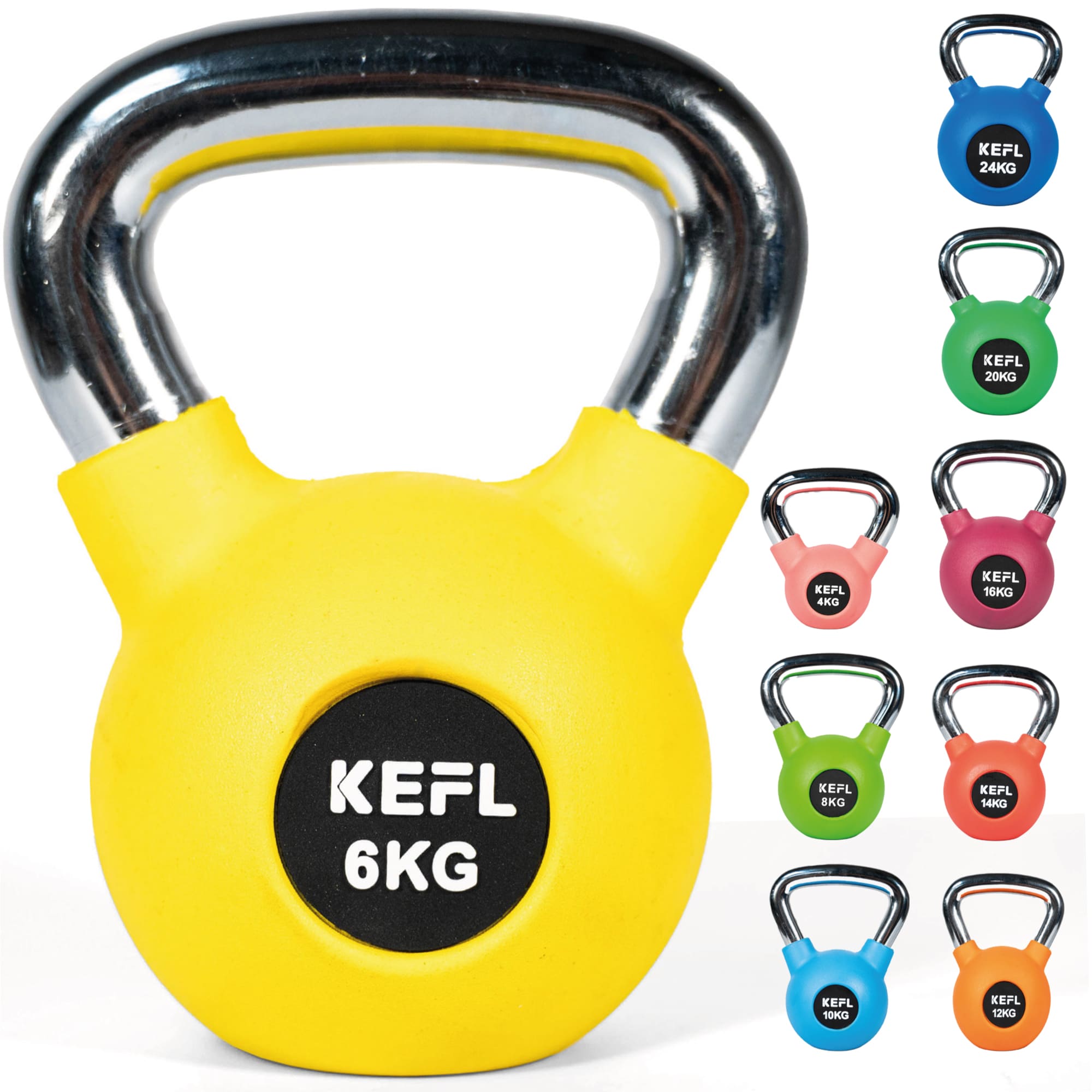 KEFL Rubber Coated Kettlebell with Chrome Handle - KEFLUK