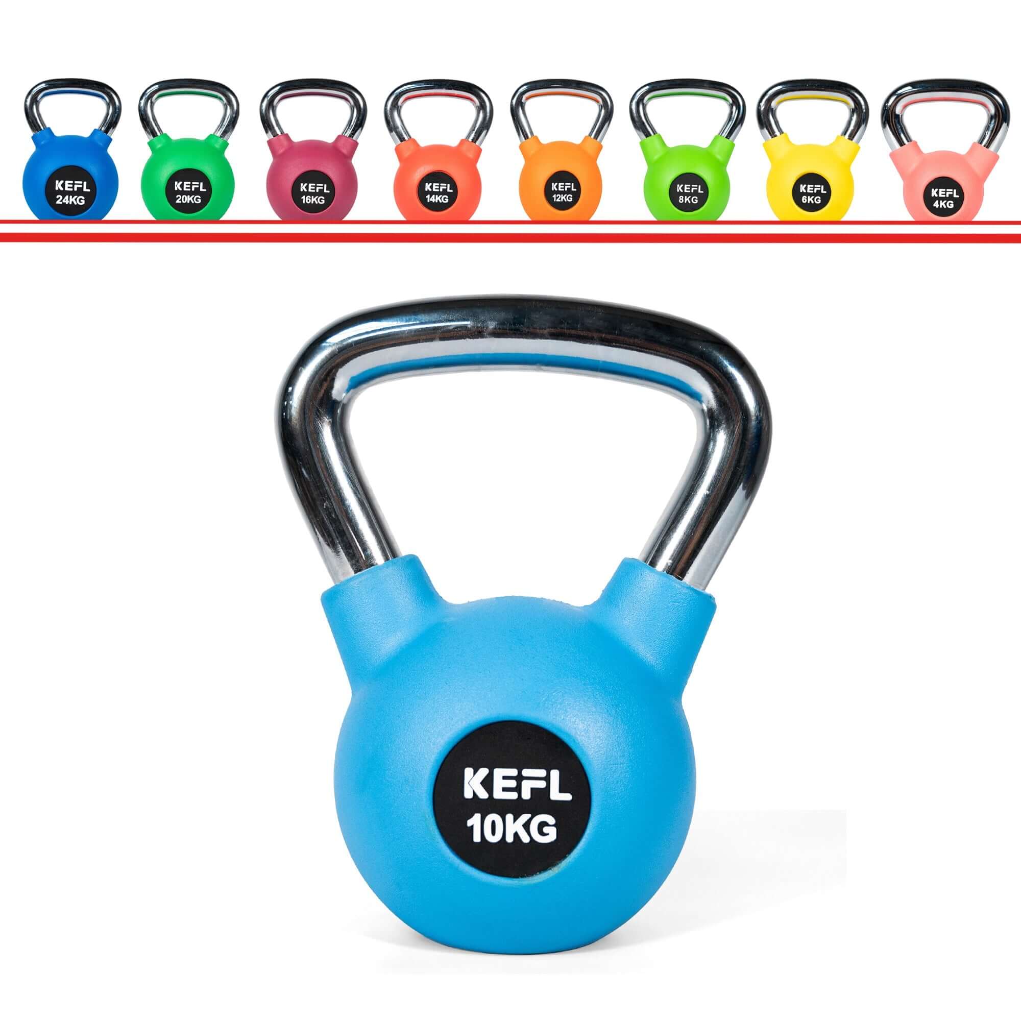 KEFL Rubber Coated Kettlebell with Chrome Handle - KEFLUK
