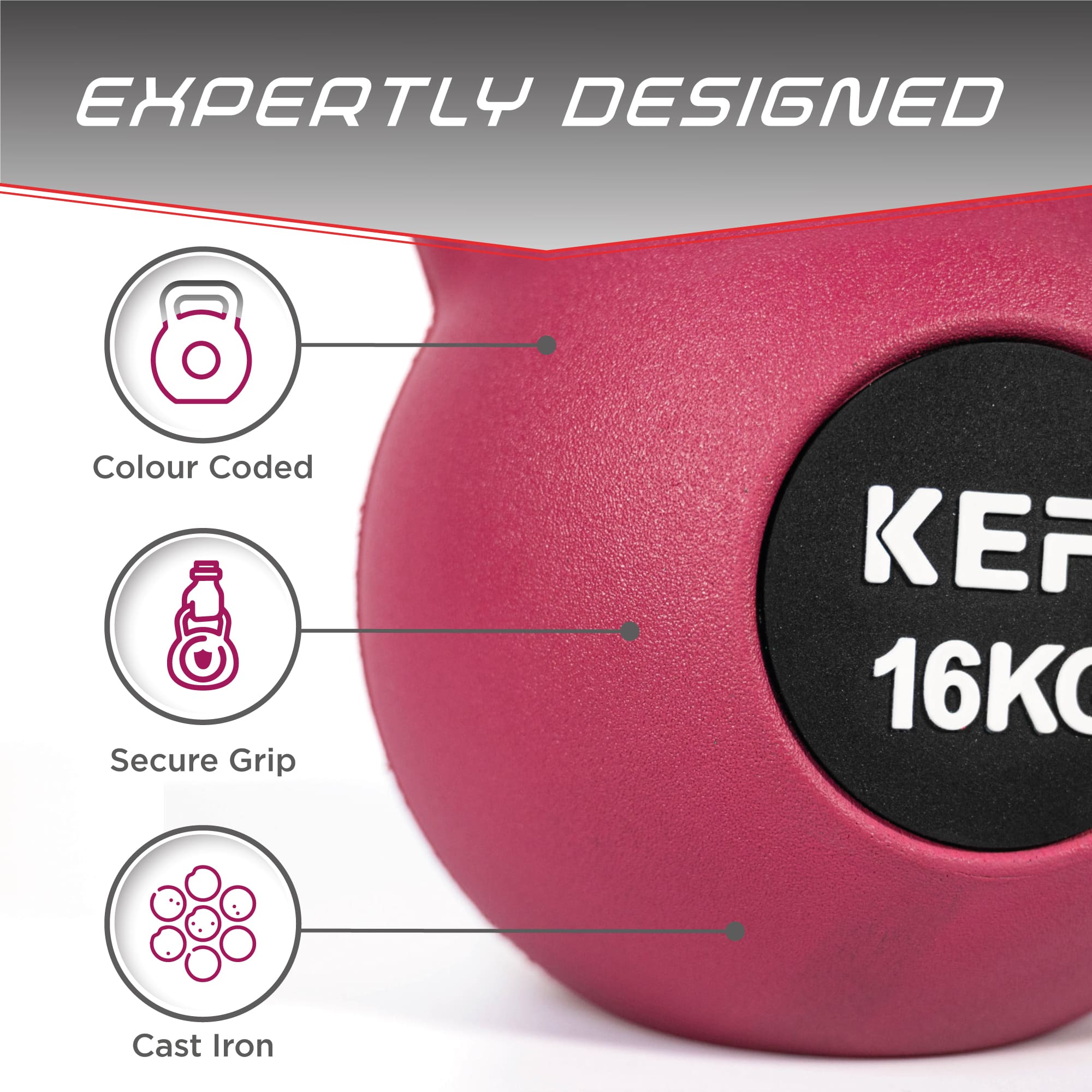 KEFL Rubber Coated Kettlebell with Chrome Handle - KEFLUK