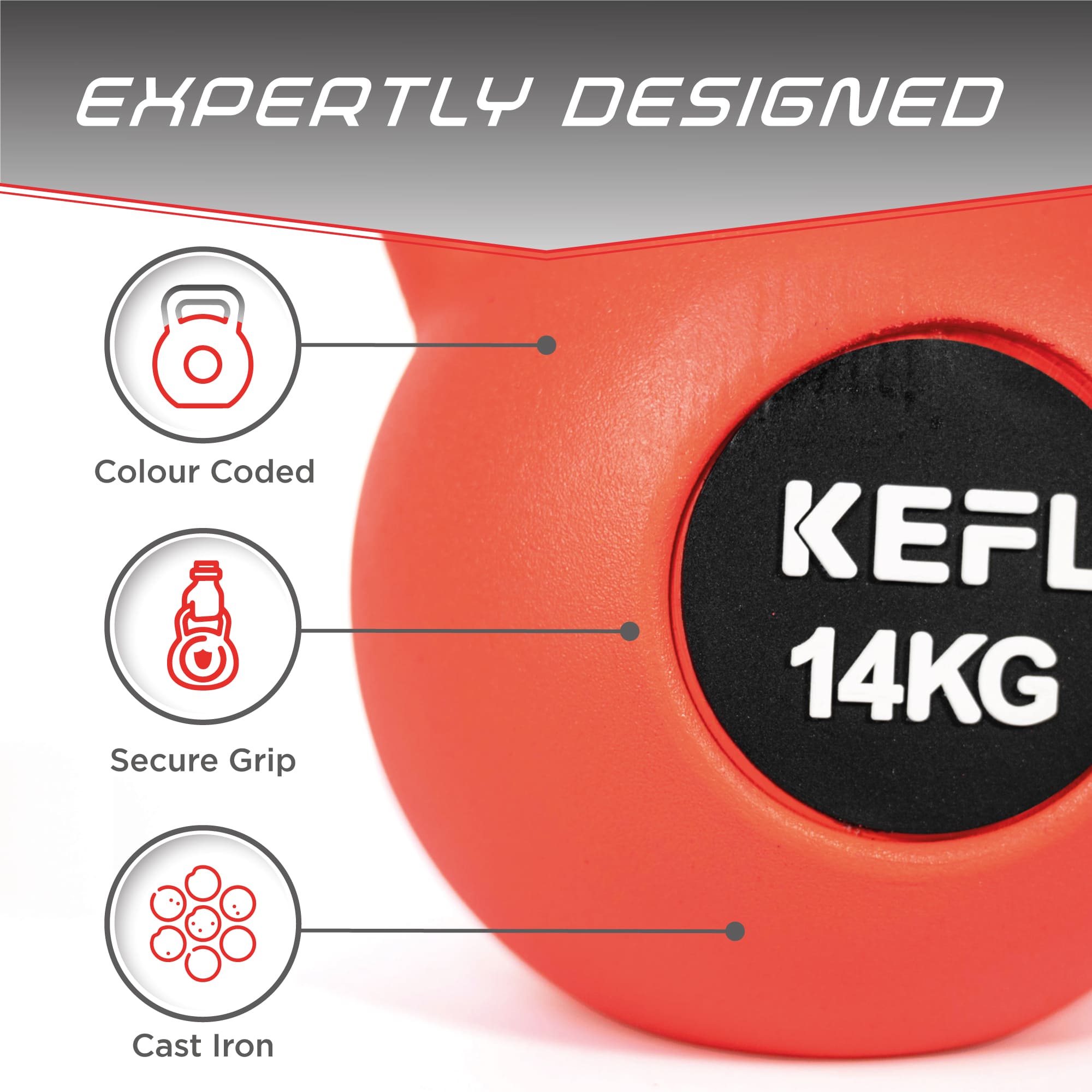 KEFL Rubber Coated Kettlebell with Chrome Handle - KEFLUK