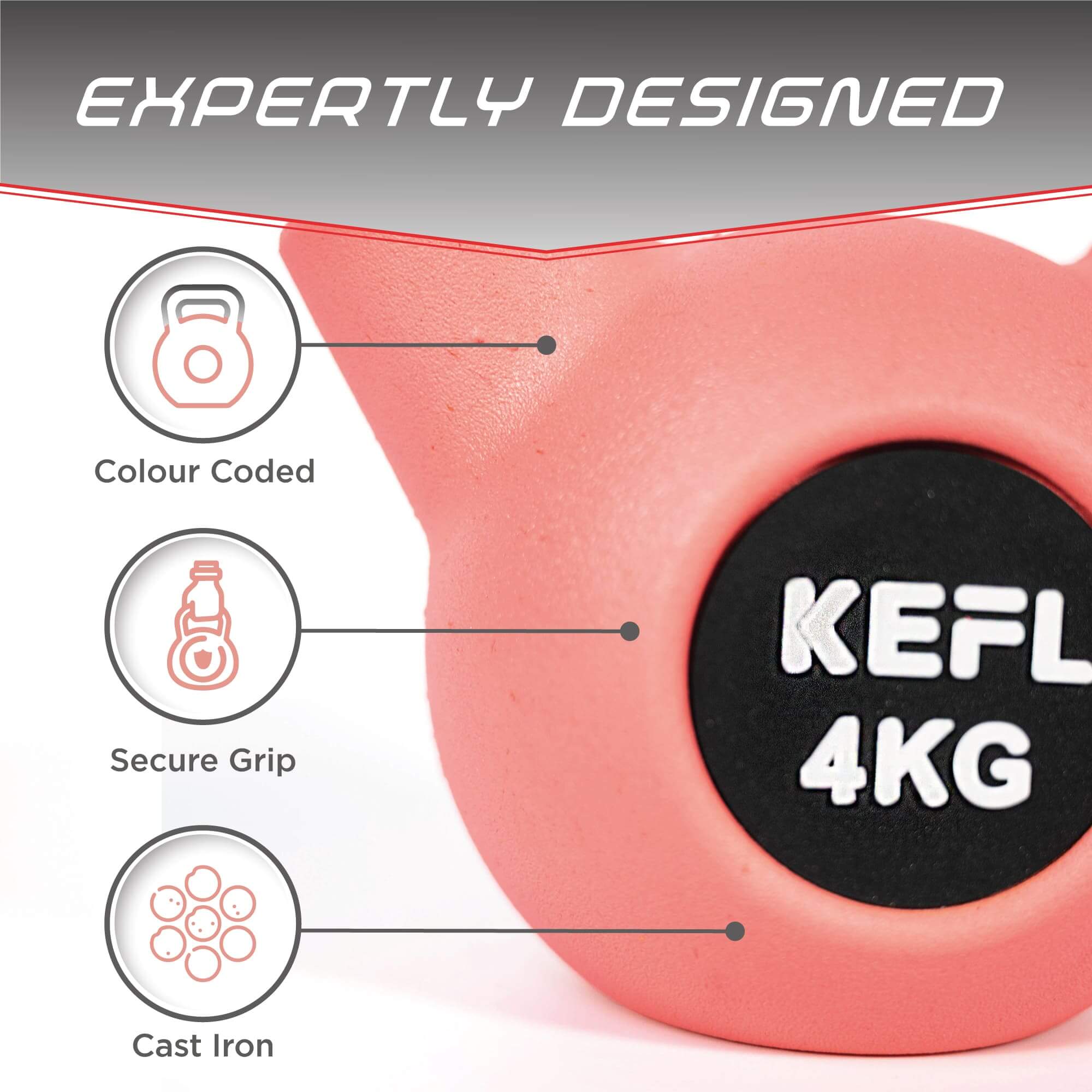 KEFL Rubber Coated Kettlebell with Chrome Handle - KEFLUK