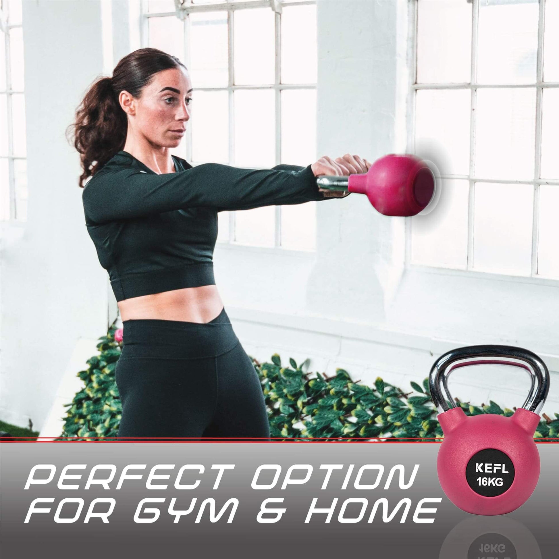 KEFL Rubber Coated Kettlebell with Chrome Handle